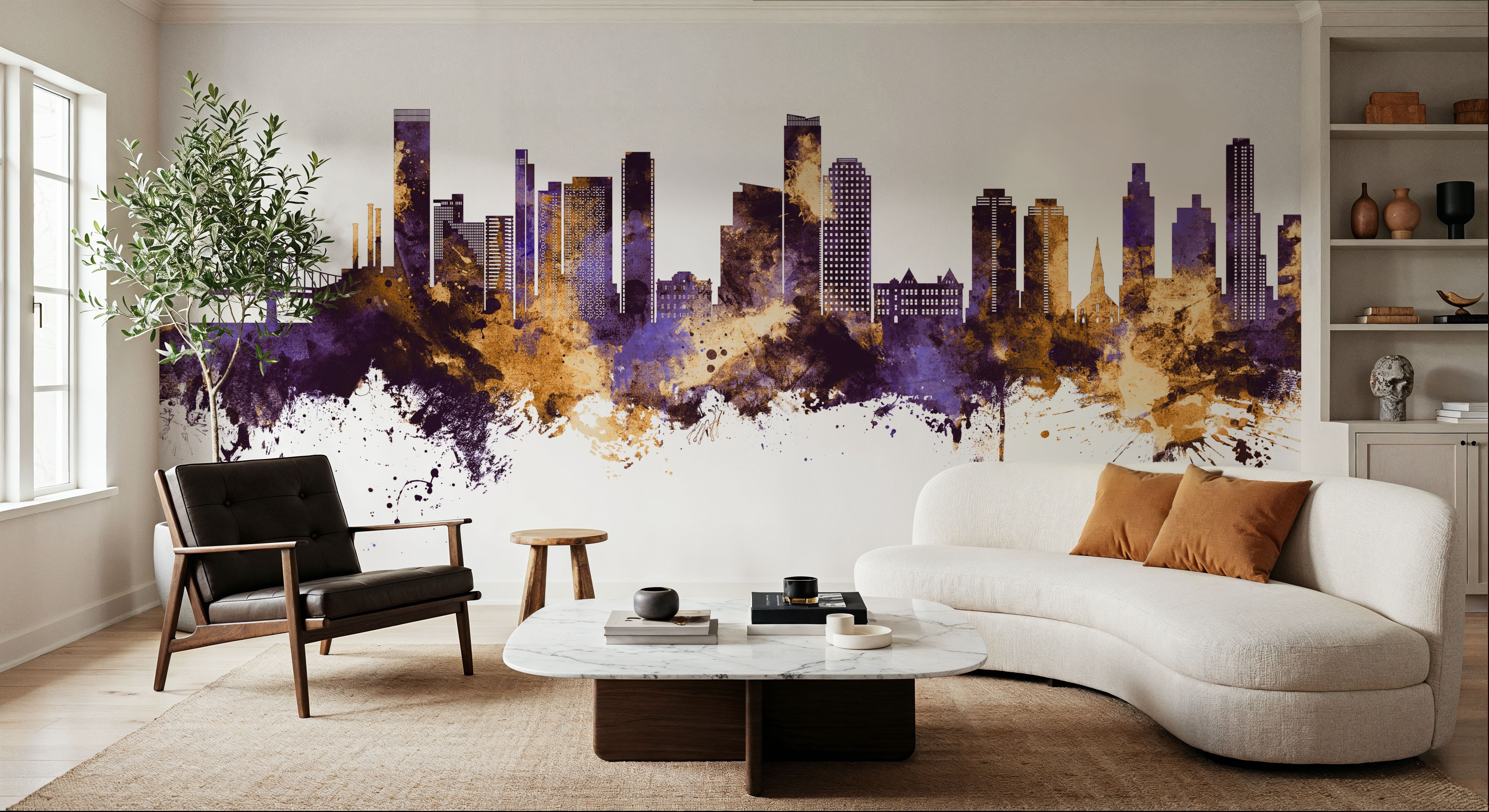Queens New York Skyline Purple & Gold, Wallpaper