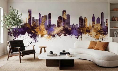 Queens New York Skyline Purple & Gold