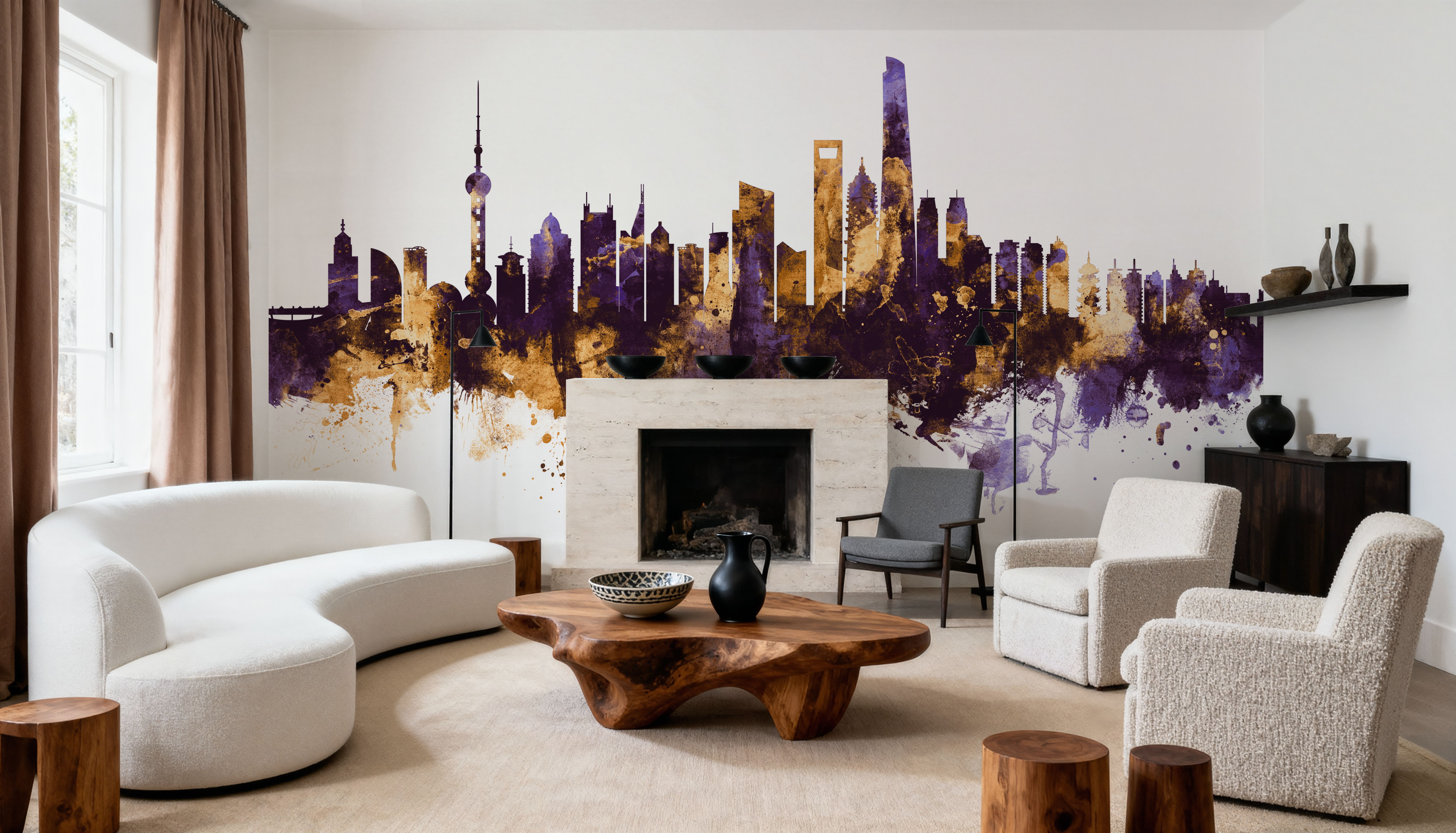 Shanghai China Skyline Purple & Gold