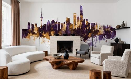Shanghai China Skyline Purple & Gold