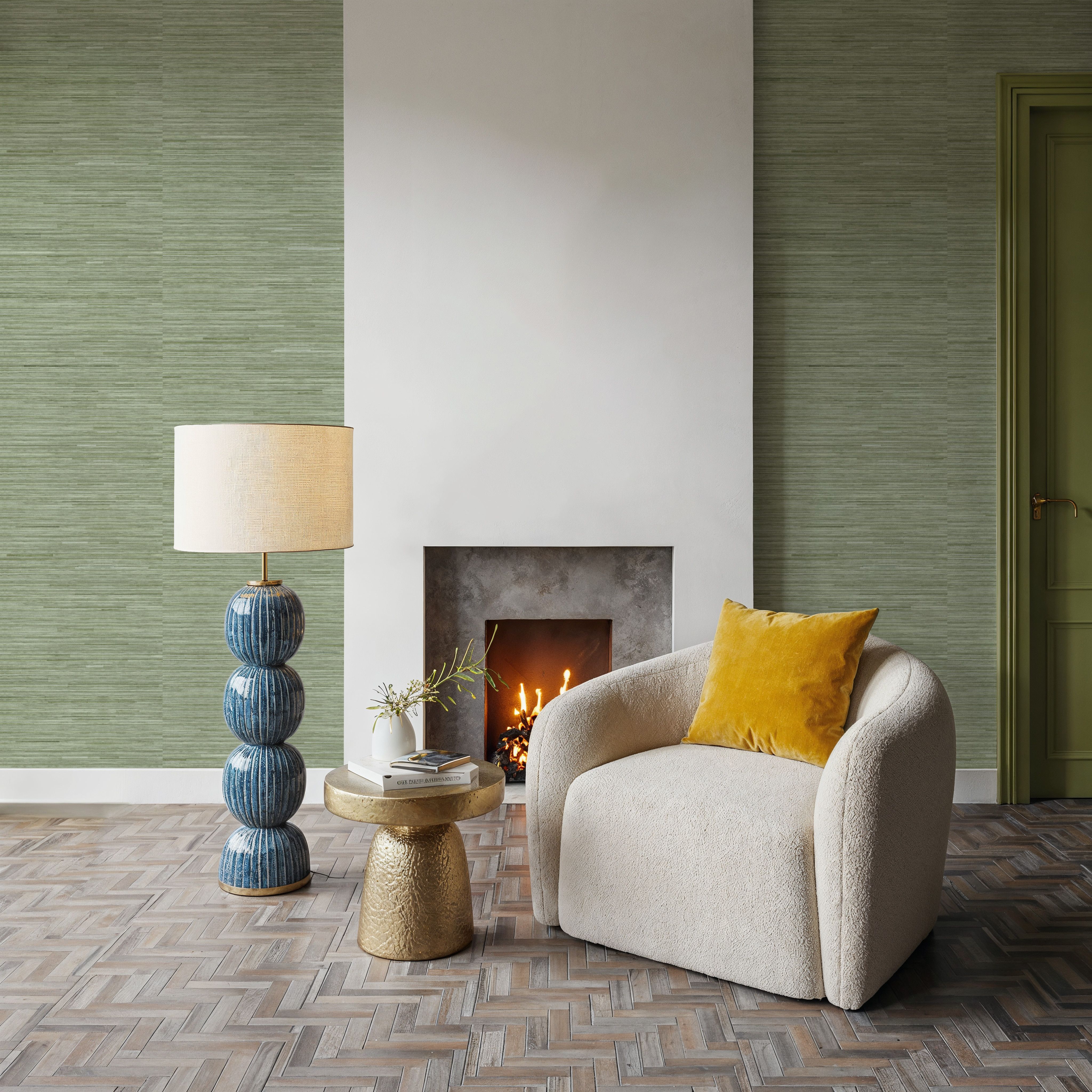 Faux Grasscloth with Visible Seams, Fern