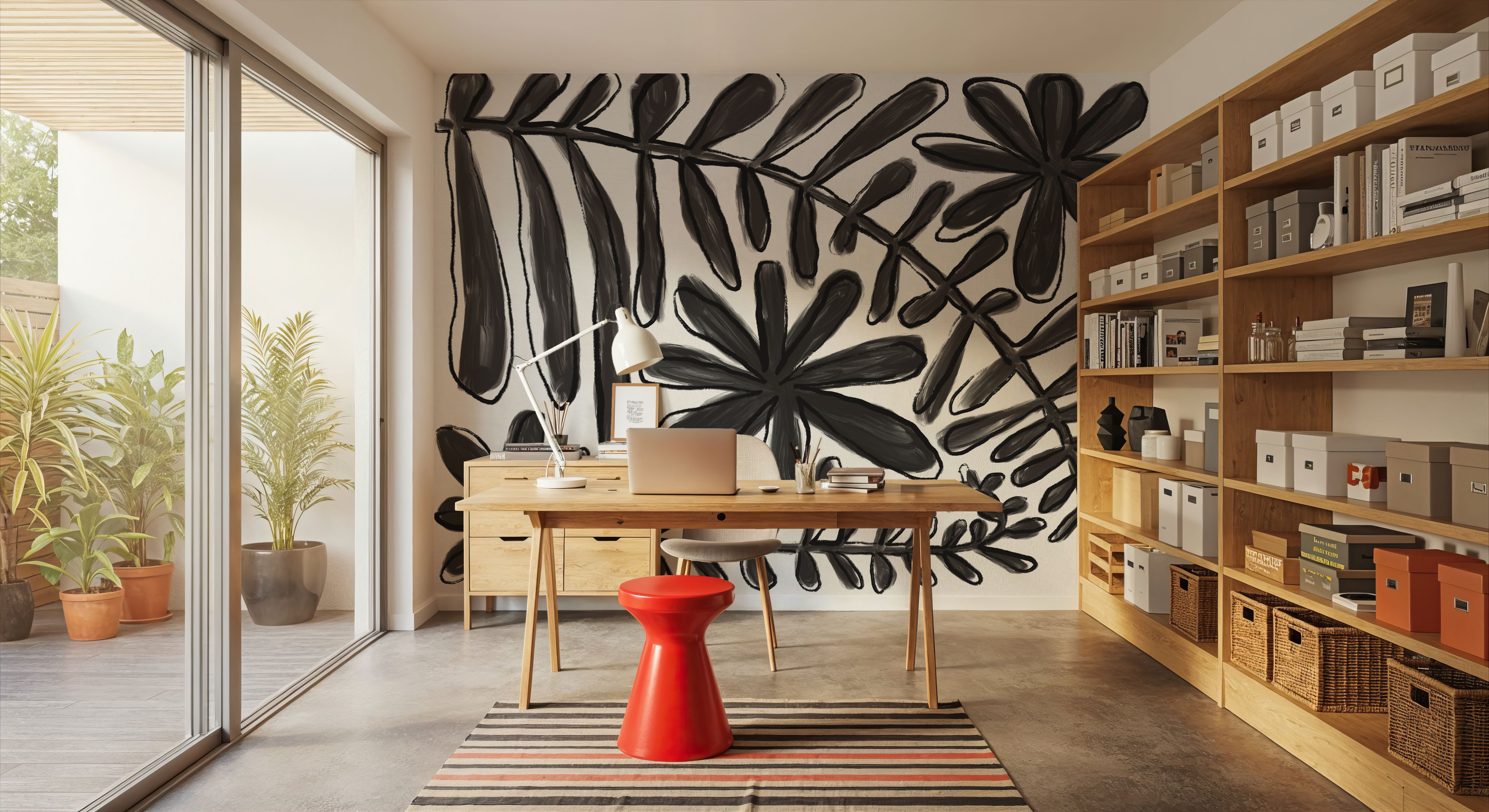 Fern and Flower Lines Black