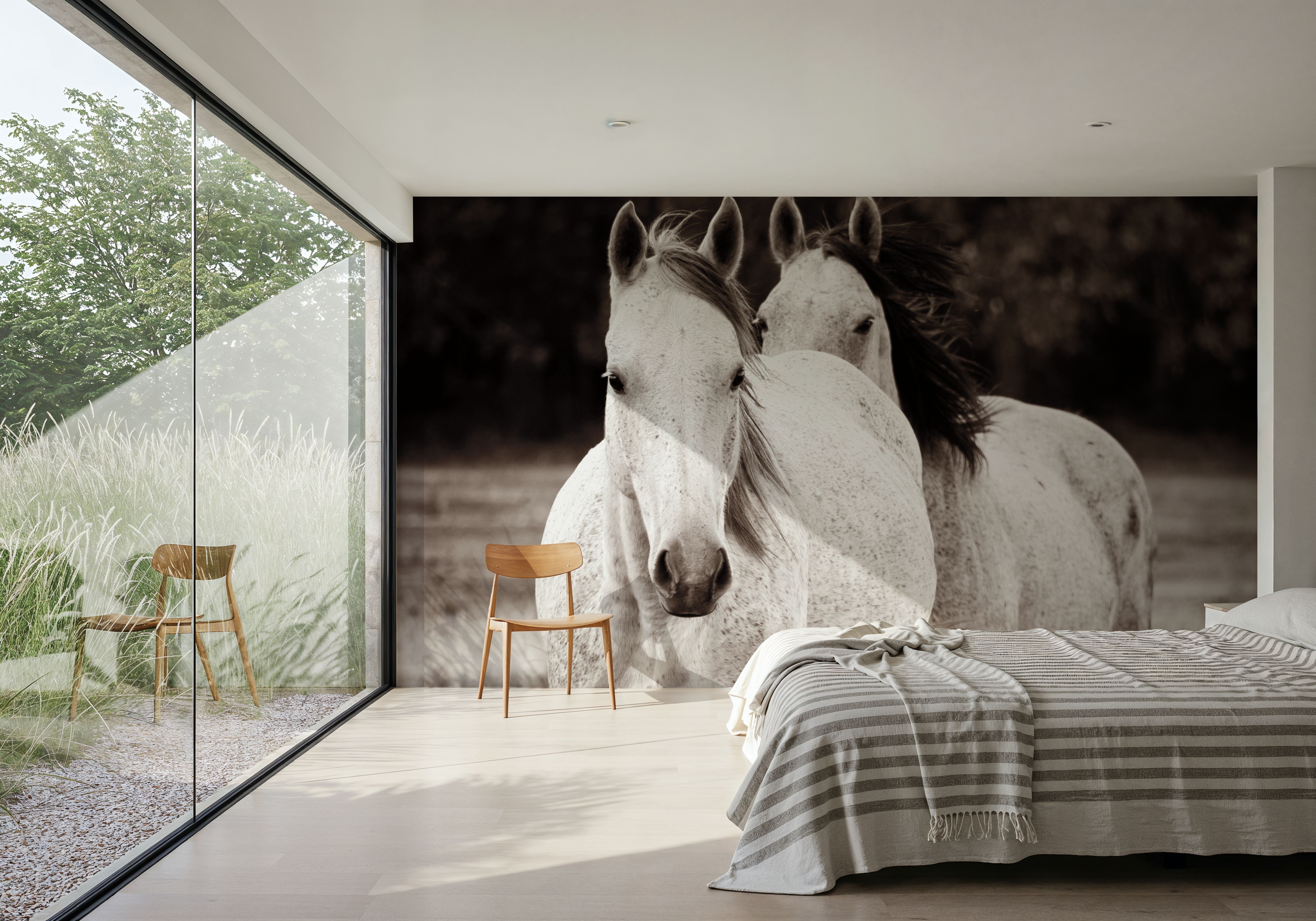 Two Wild Horses Sepia, Wallpaper