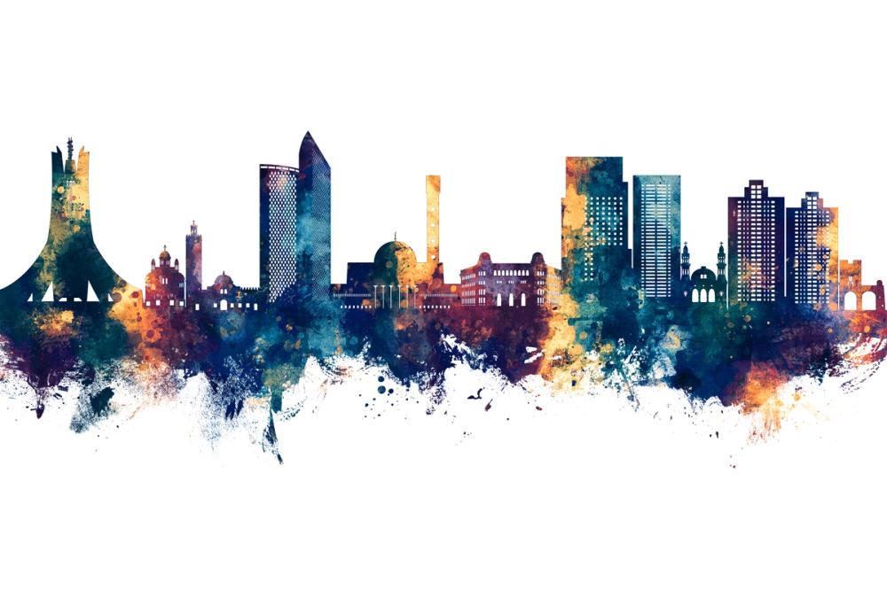 Algiers Algeria Skyline Blue & Bronze