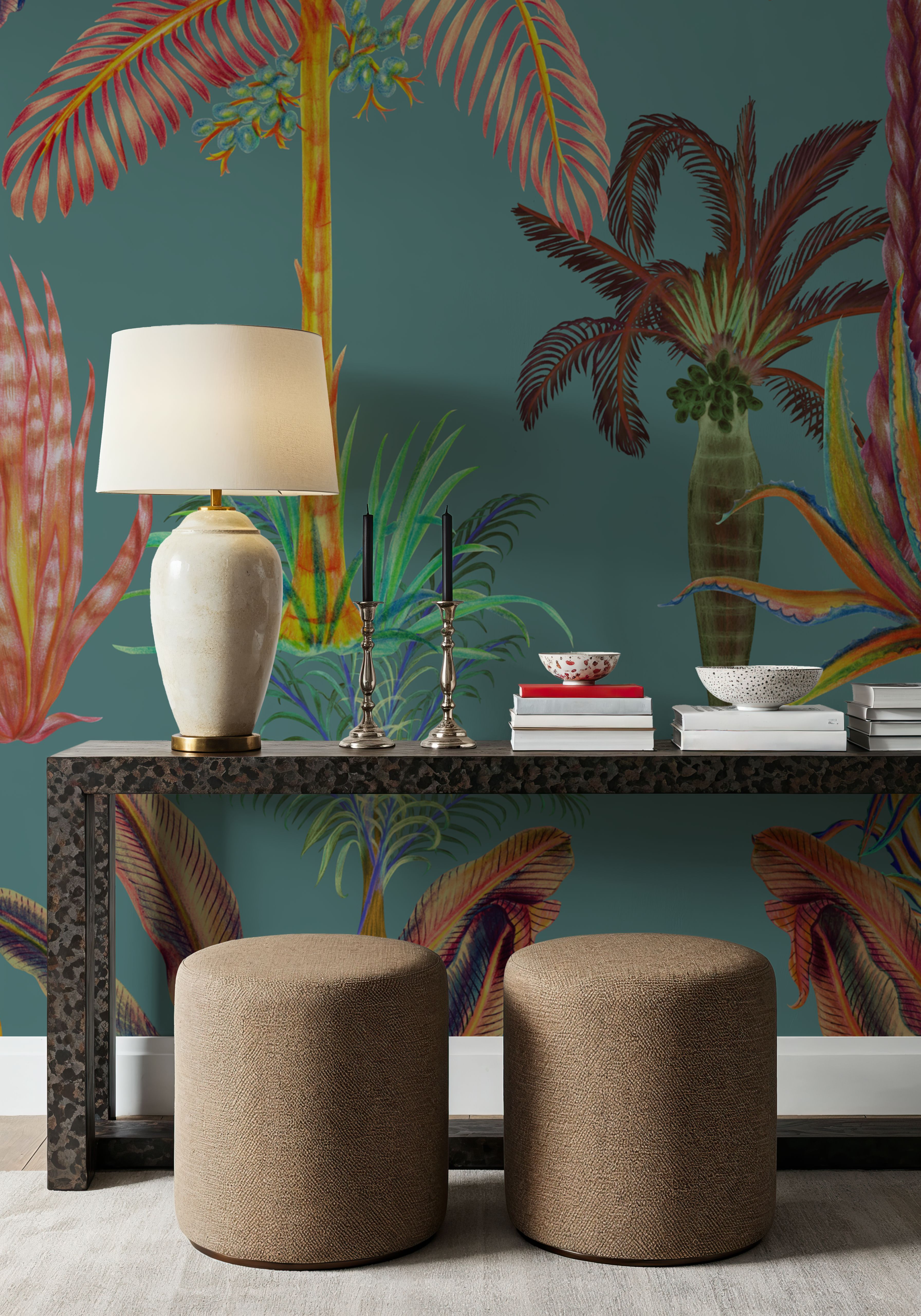 Statement Palm, Turquoise, Papier peint