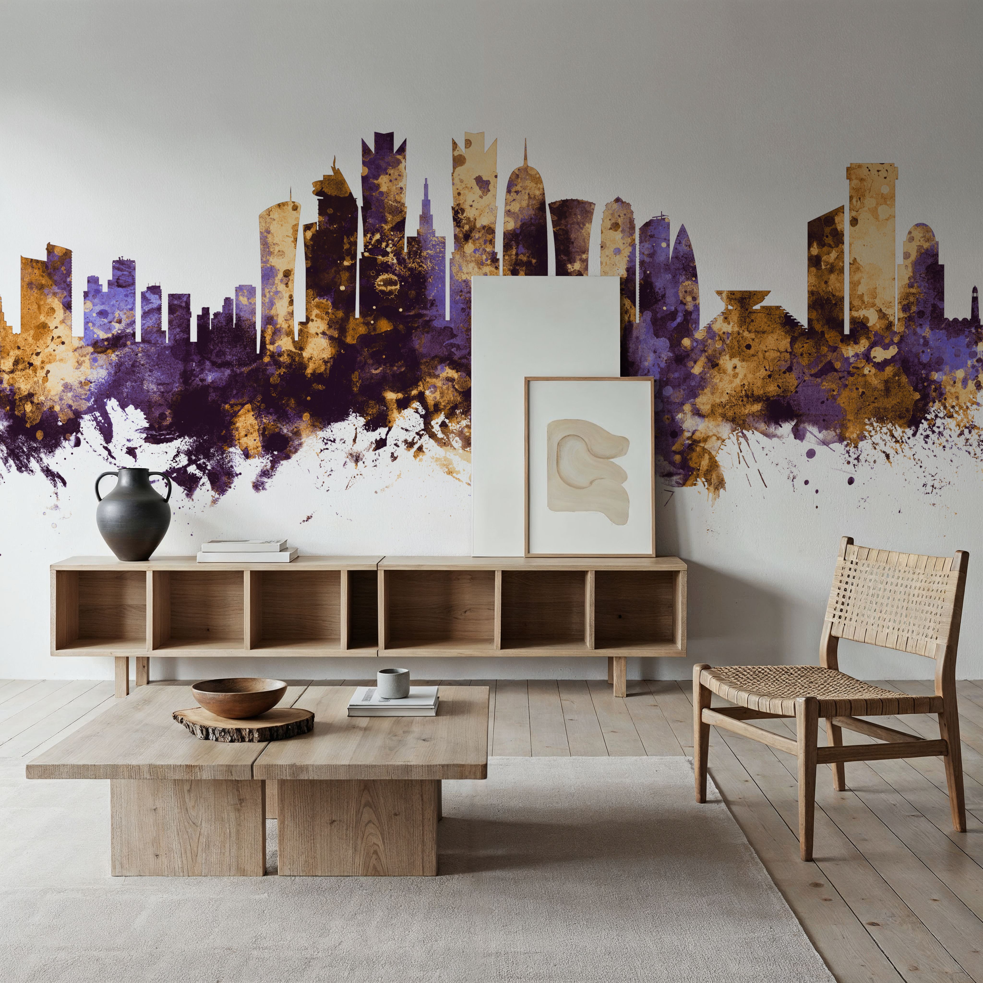 Doha Qatar Skyline Purpl & Gold