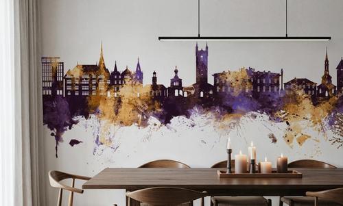 Vevey Switzerland Skyline Purple & Gold