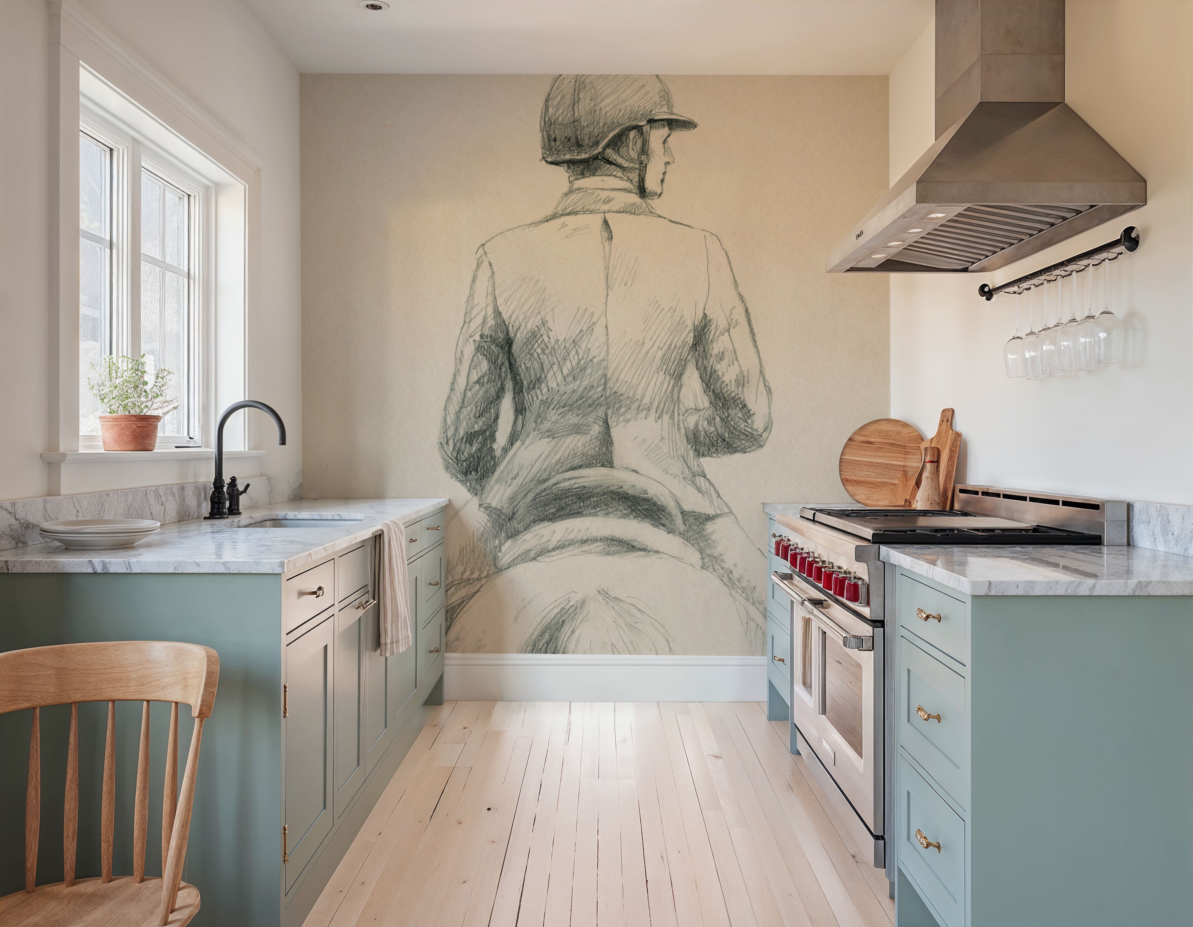 Wall Mural - English Rider I - Farm Animals mural wallpaper - Hallway staircases - Wallism US - Premium, Textured or Peel & Stick