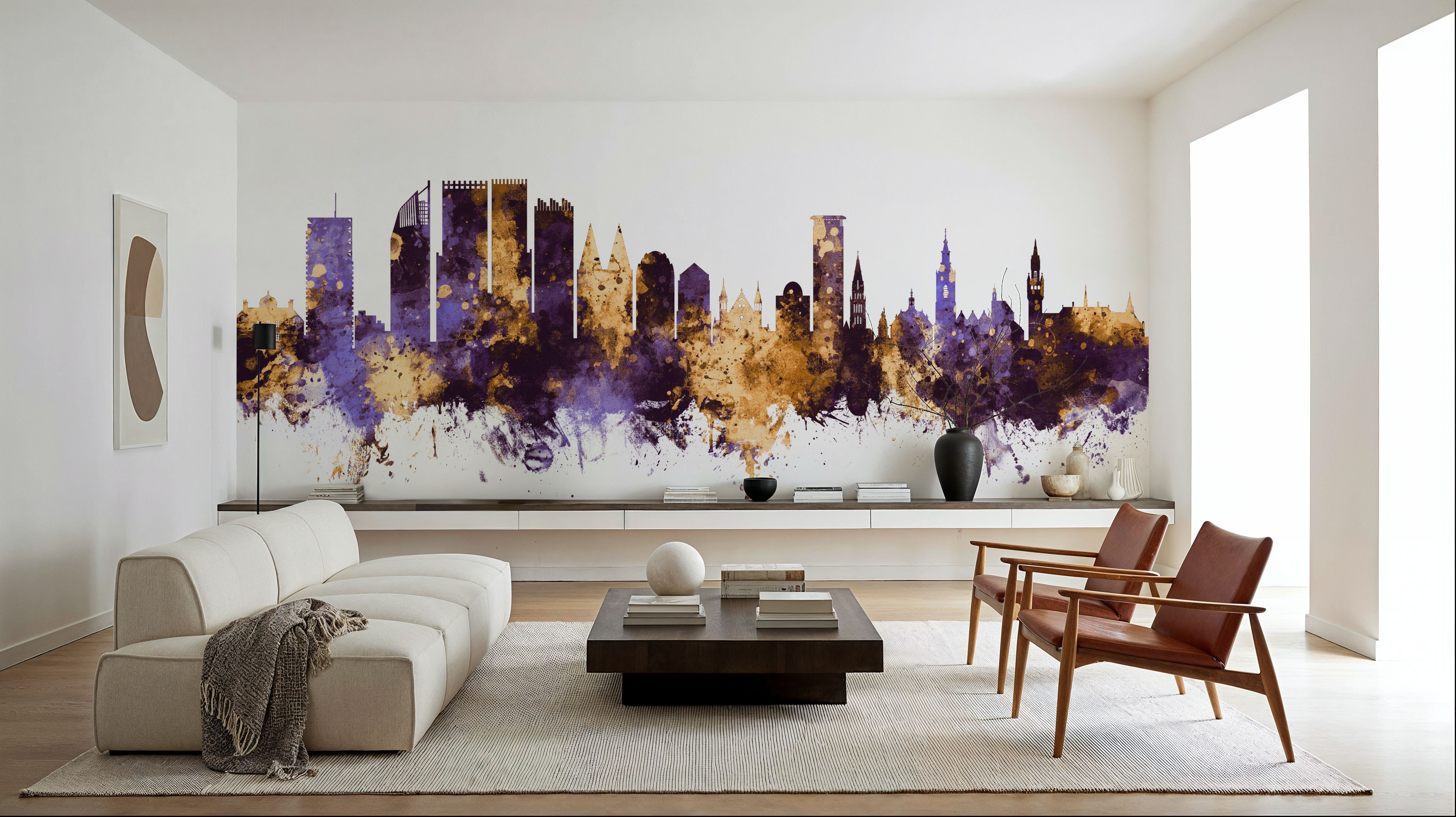 The Hauge Netherlands Skyline Purple & Gold