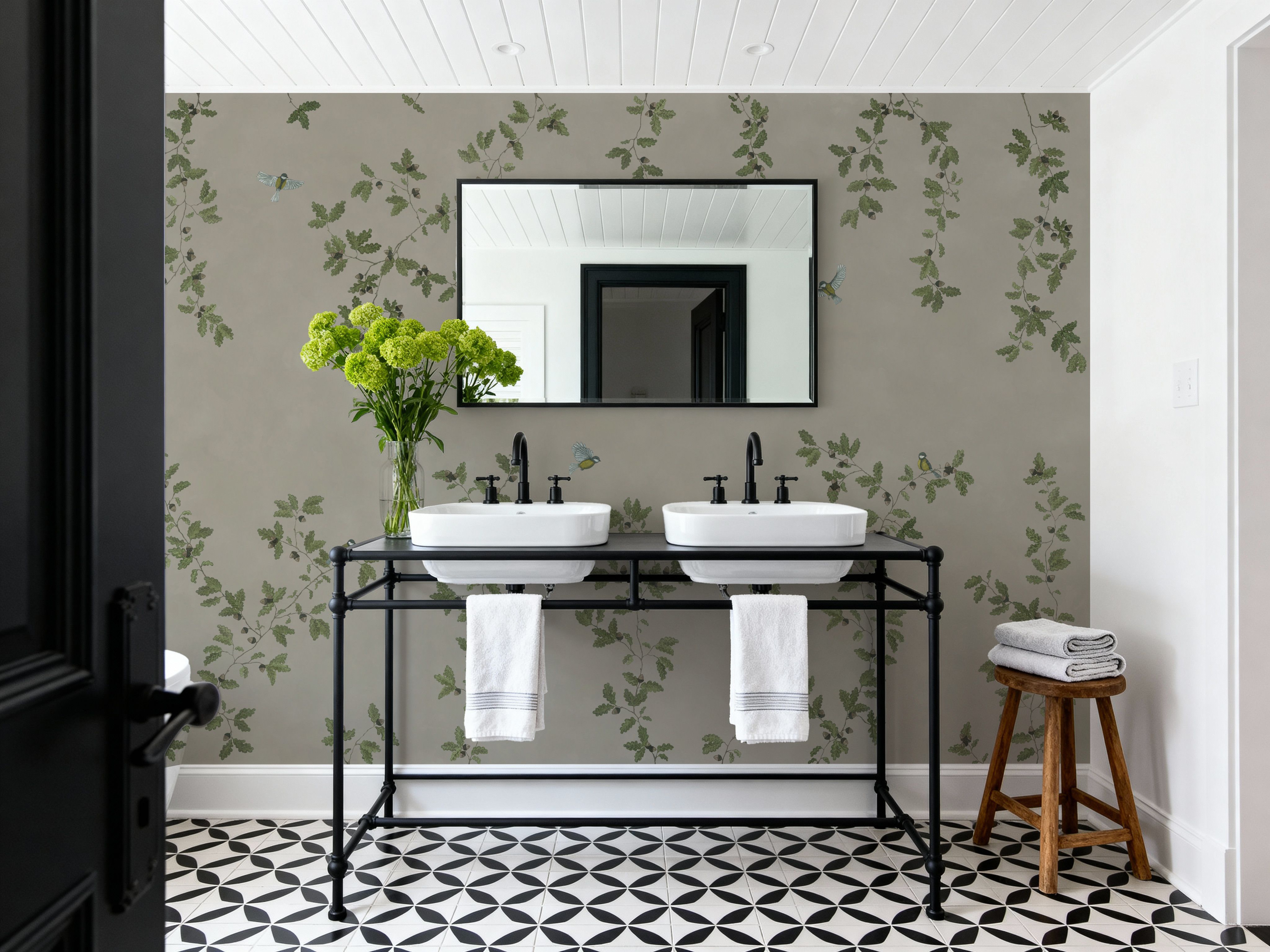 Oak Hollow, Greige, Wallpaper