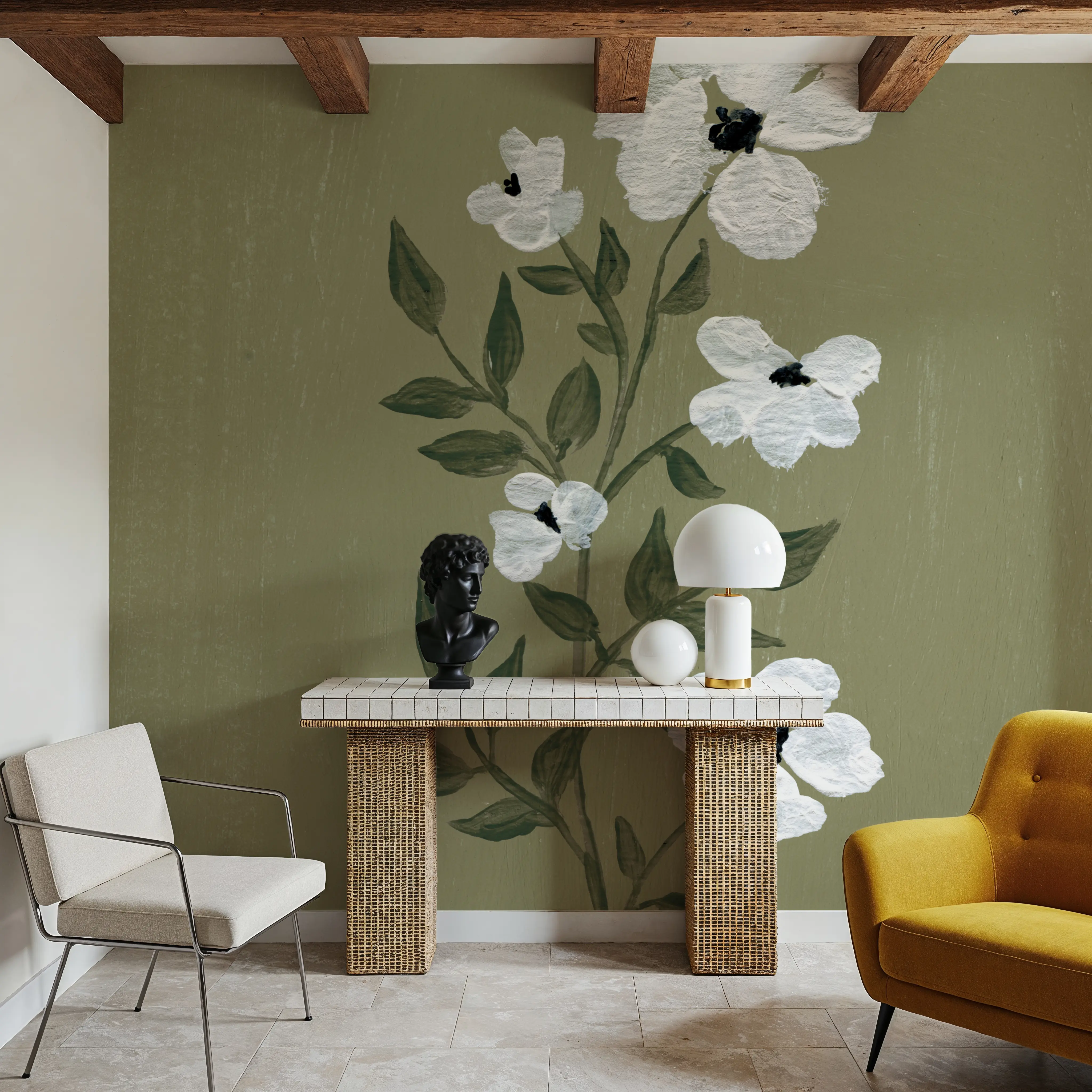 Mural - Pretty Little Flower III Avocado - Blommiga Natur fototapet - Grön - Kontor - Wallism - Självhäftande eller limmad