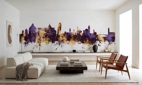 Pisa Italy Skyline Purple & Gold