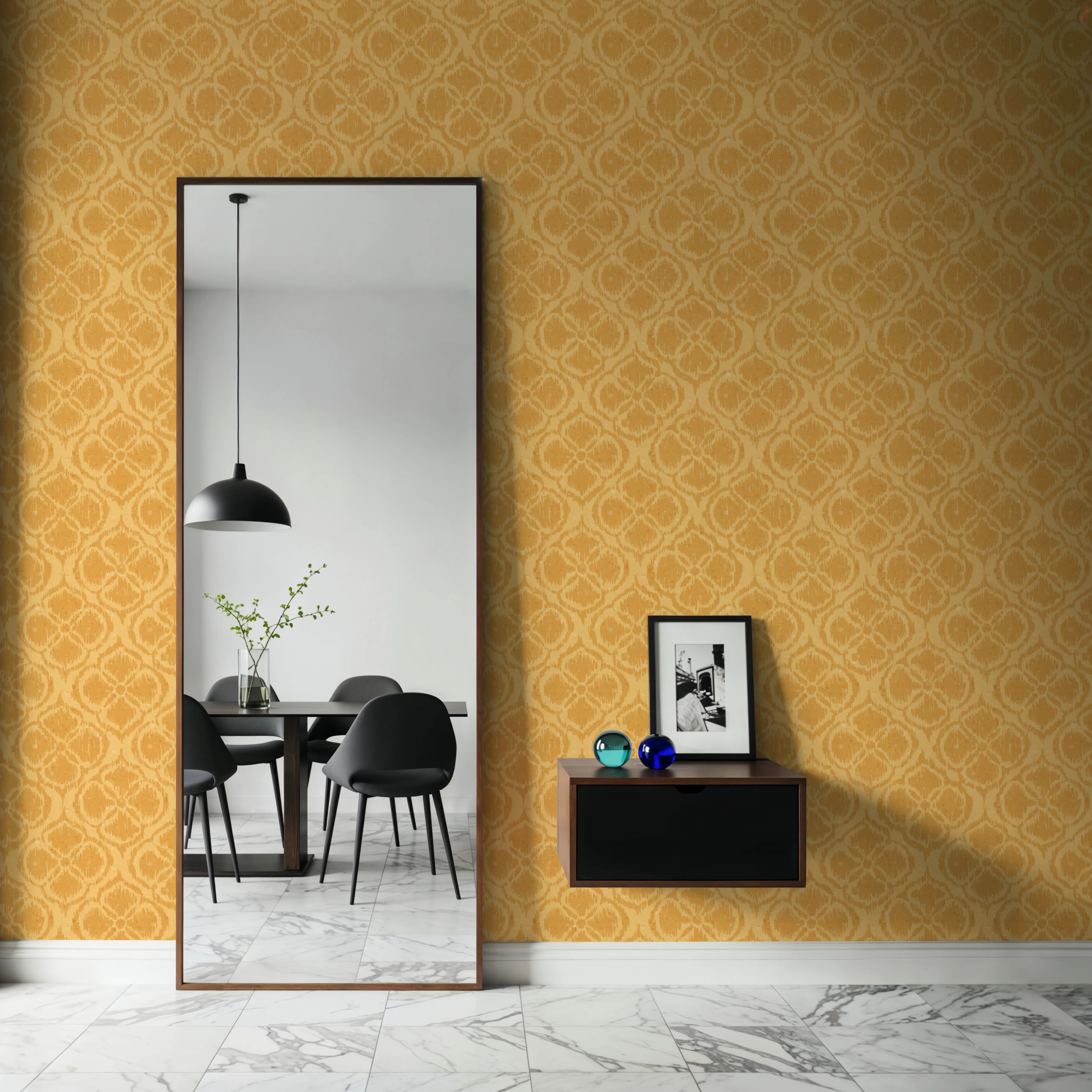Wallpaper - Harvest Slice Yellow - Ikat - Orange - Dining Room - Wallism UK - Peel & Stick or Paste-the-Wall