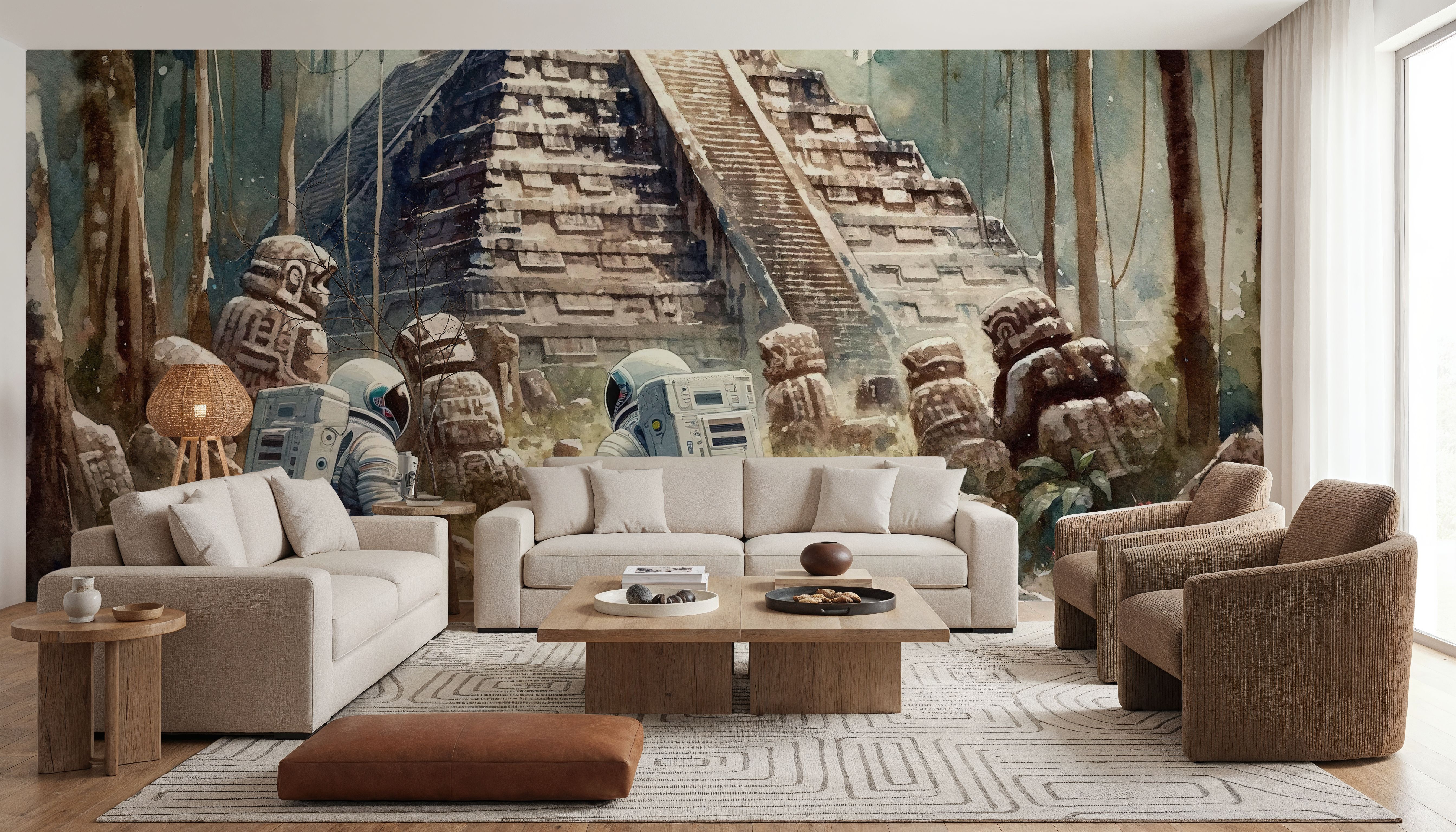 Astronauts Exploring Ancient Pyramid Ruins