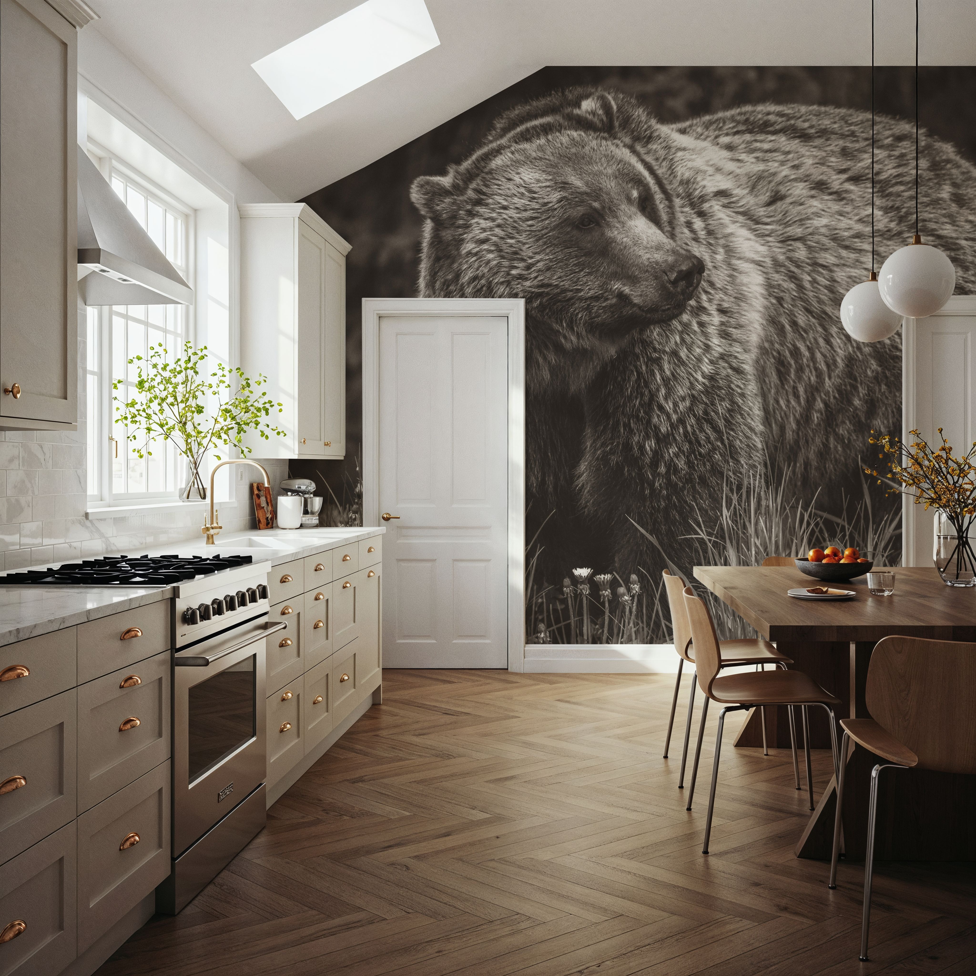 British Columbia Grizzly in a Field BW