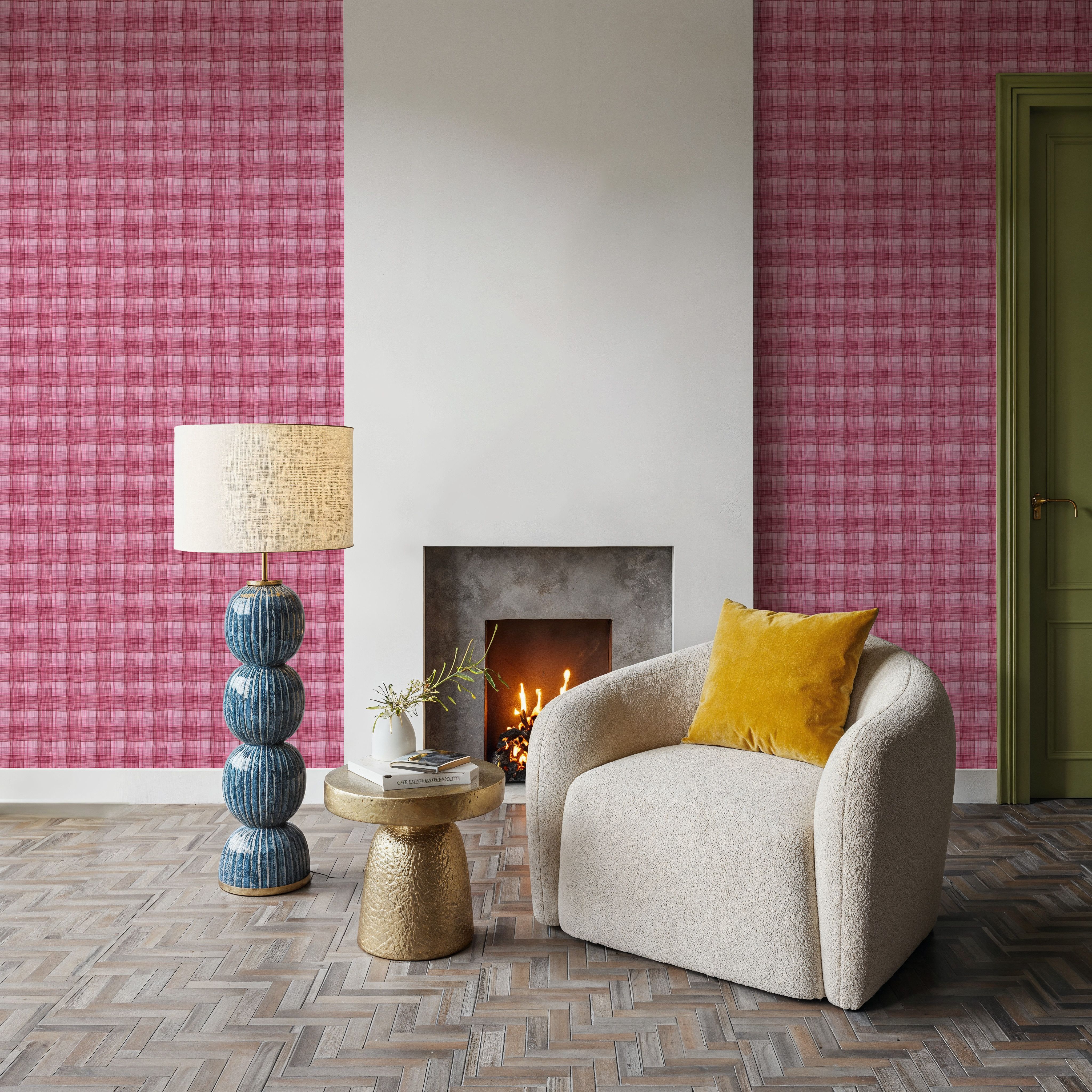Stripy Gingham, Raspberry