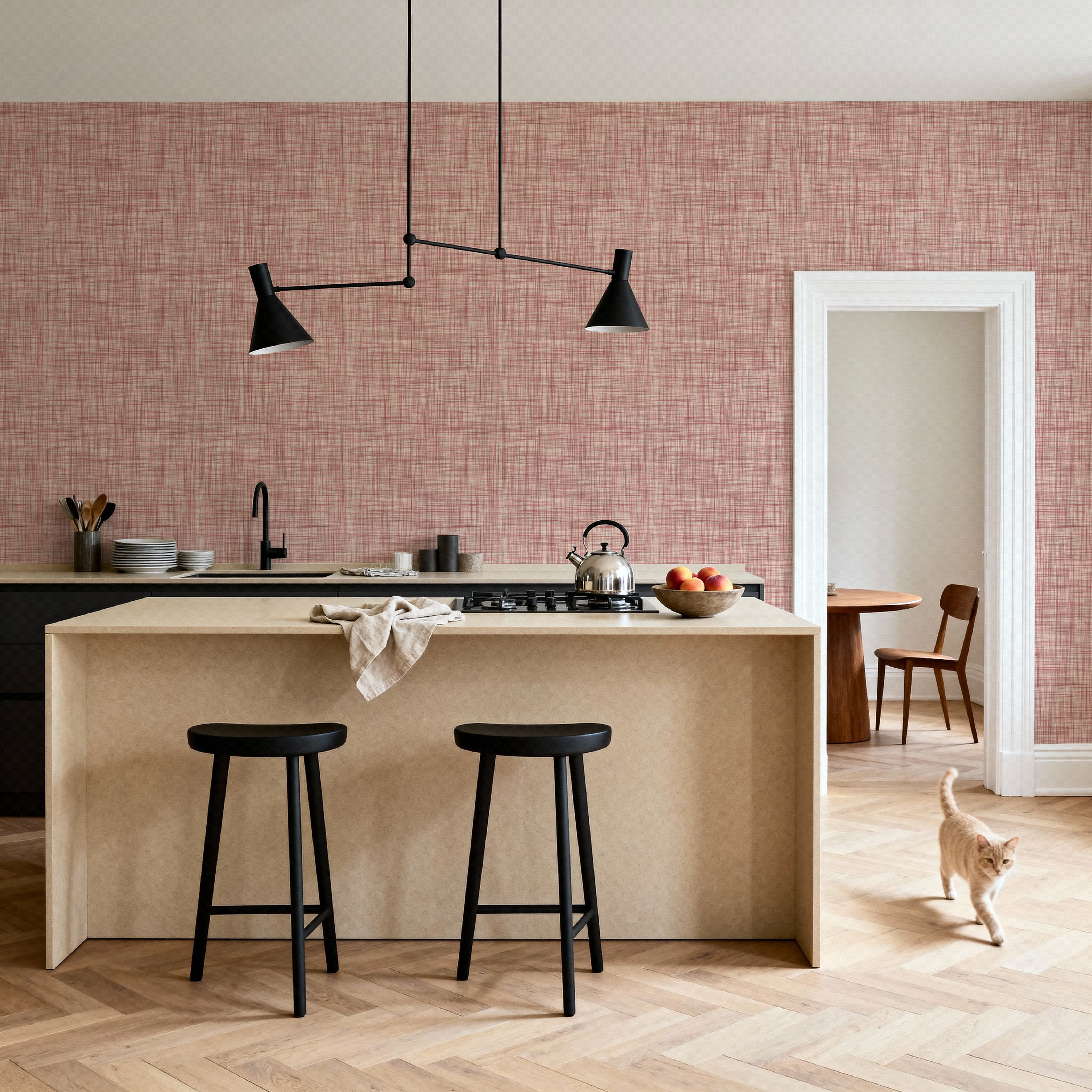 Mottled Linen Effect, Rose Pink, Wallpaper