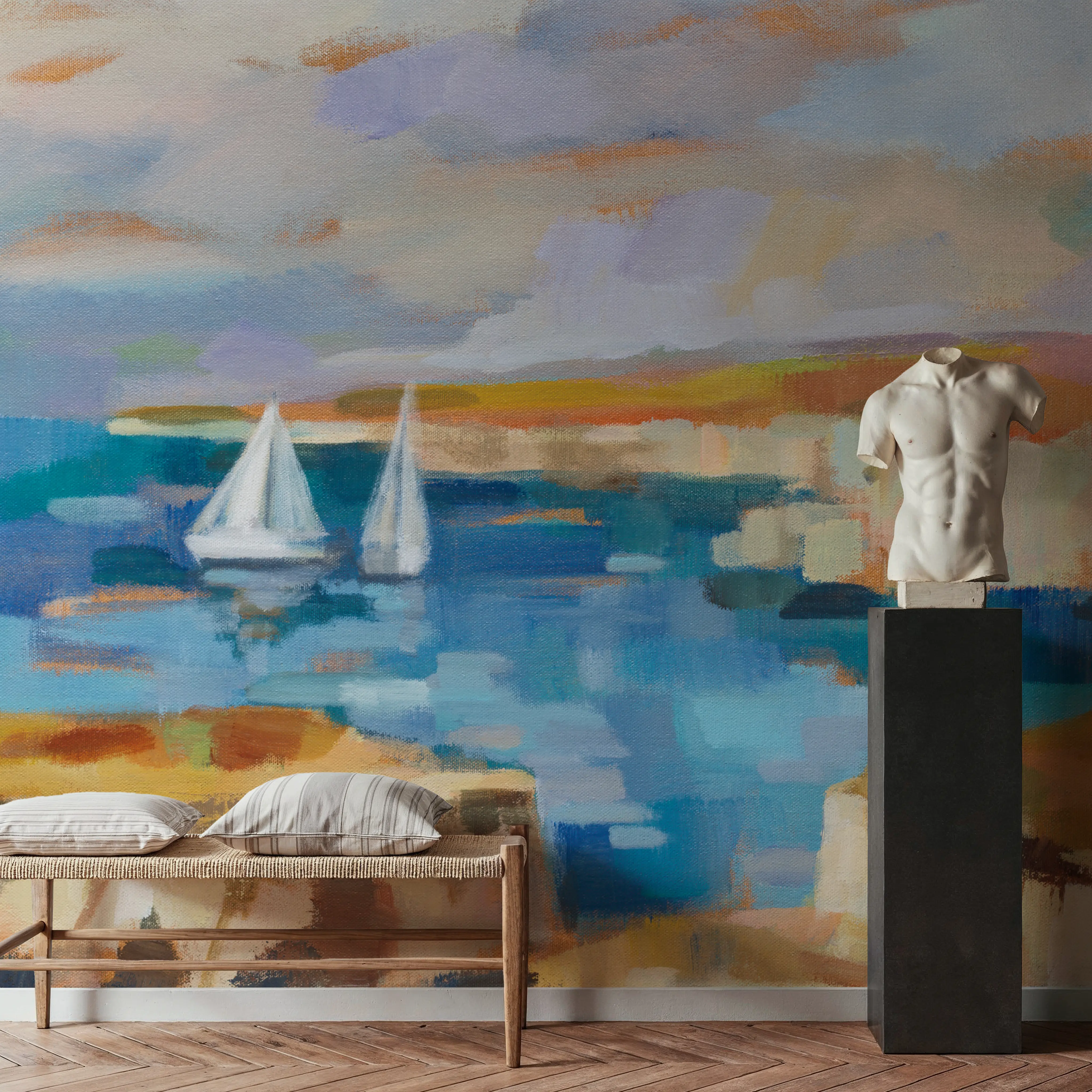 Papier Peint Panoramique - Cape Kaliakra - Abstrait Paysages - Bleu - Bureaux - Wallism Belgique - Encollage au mur ou Autocollant