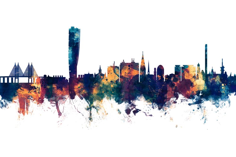 Malmö Sweden Skyline Blue & Bronze