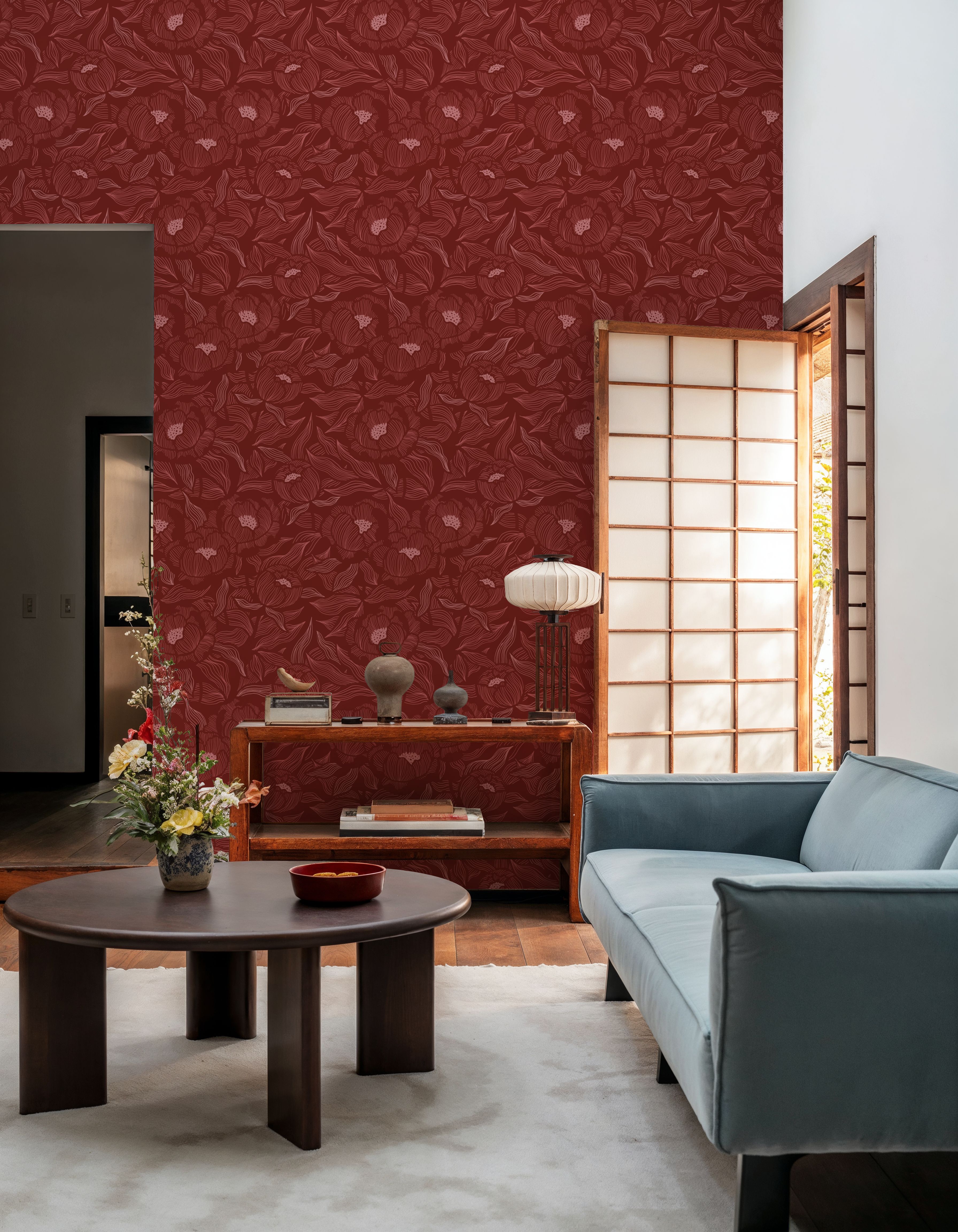 Hidden Peonies, Pink on Brick