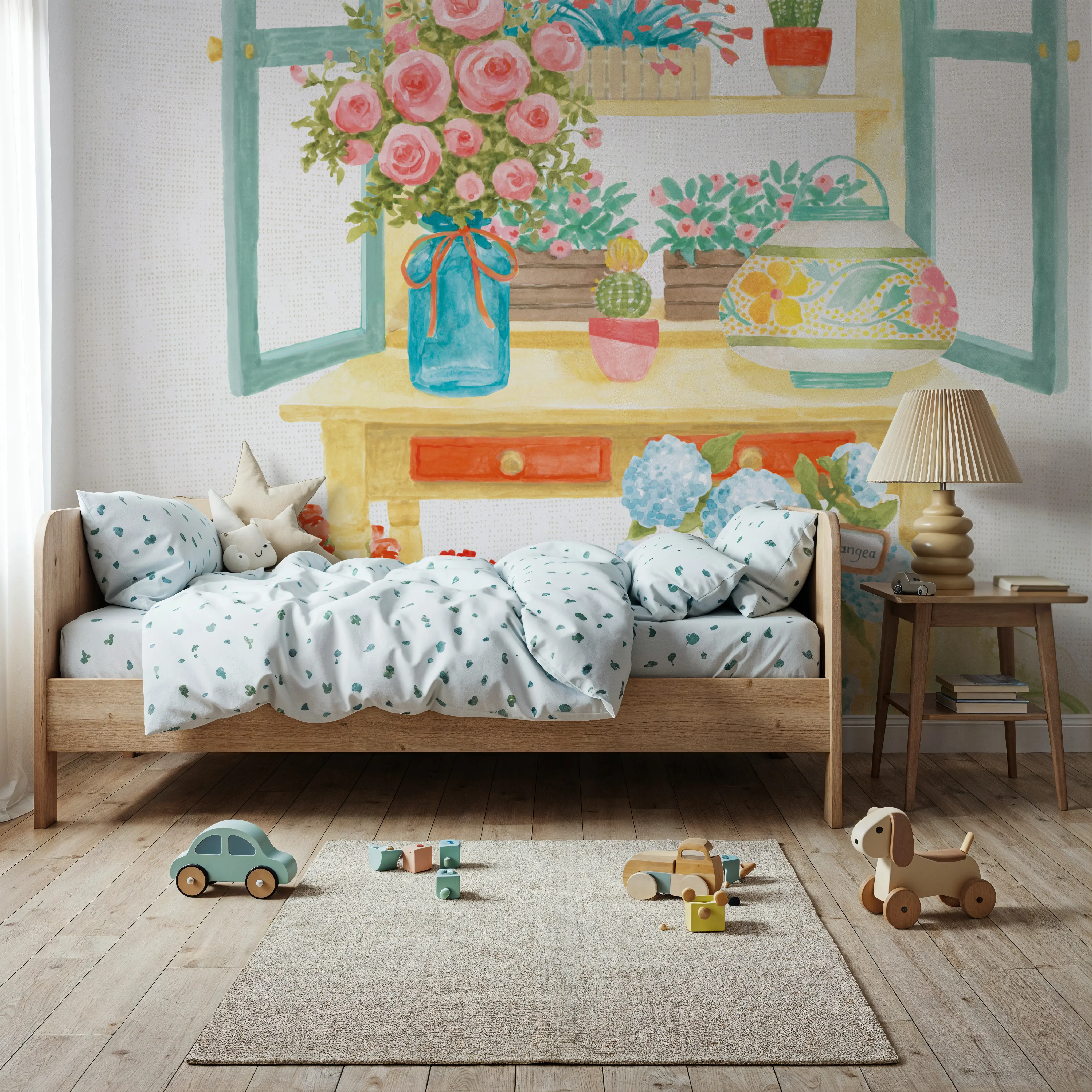 Fotobehang - Flea Market Flowers IV - Bloemen Natuur Mural - Roze - Kinderkamer - Wallism België - Zelfklevend of Vliesbehang
