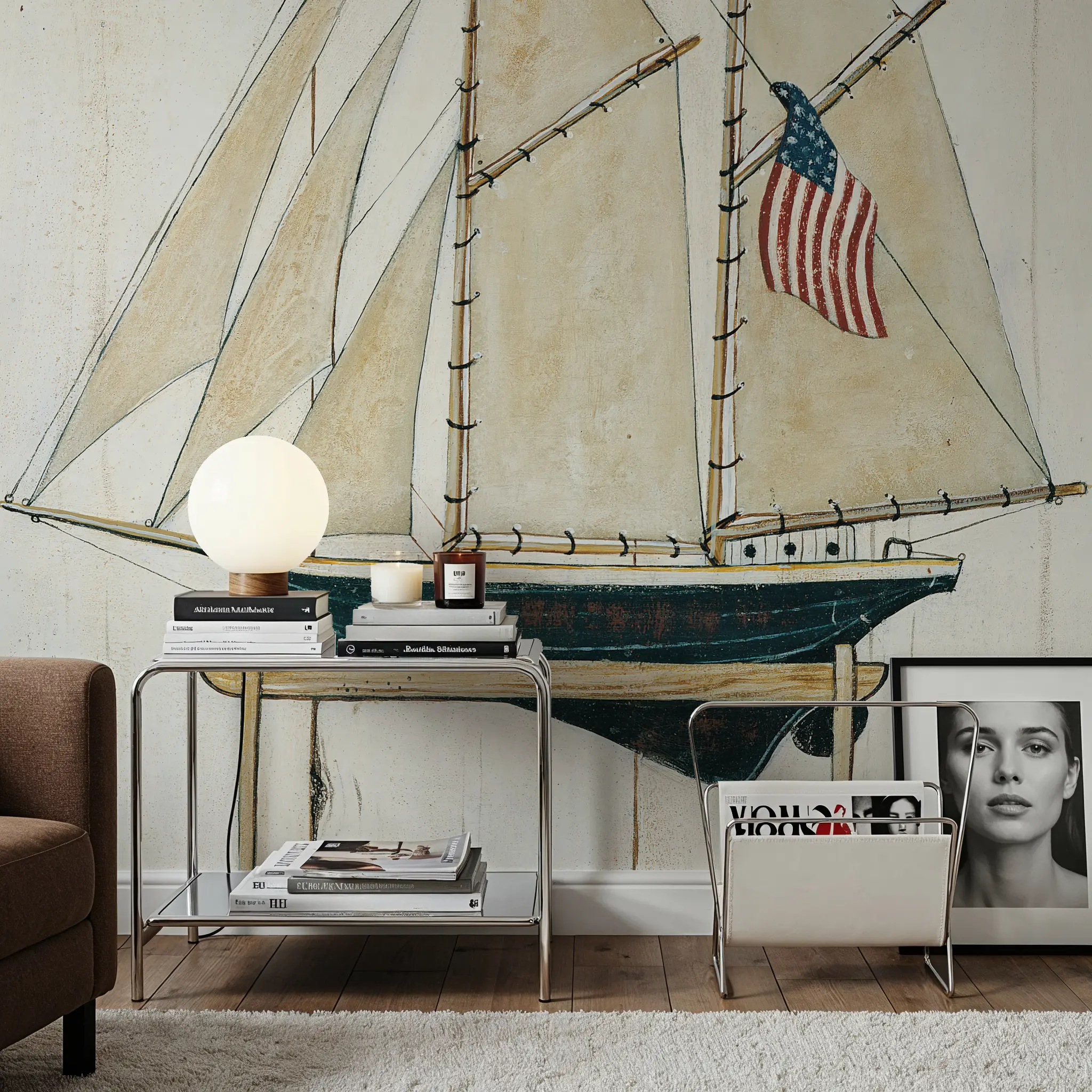 Fotobehang - Schooner II - Maritiem Voertuigen Mural - Wit - Kantoorruimtes - Wallism Nederland - Zelfklevend of Vliesbehang