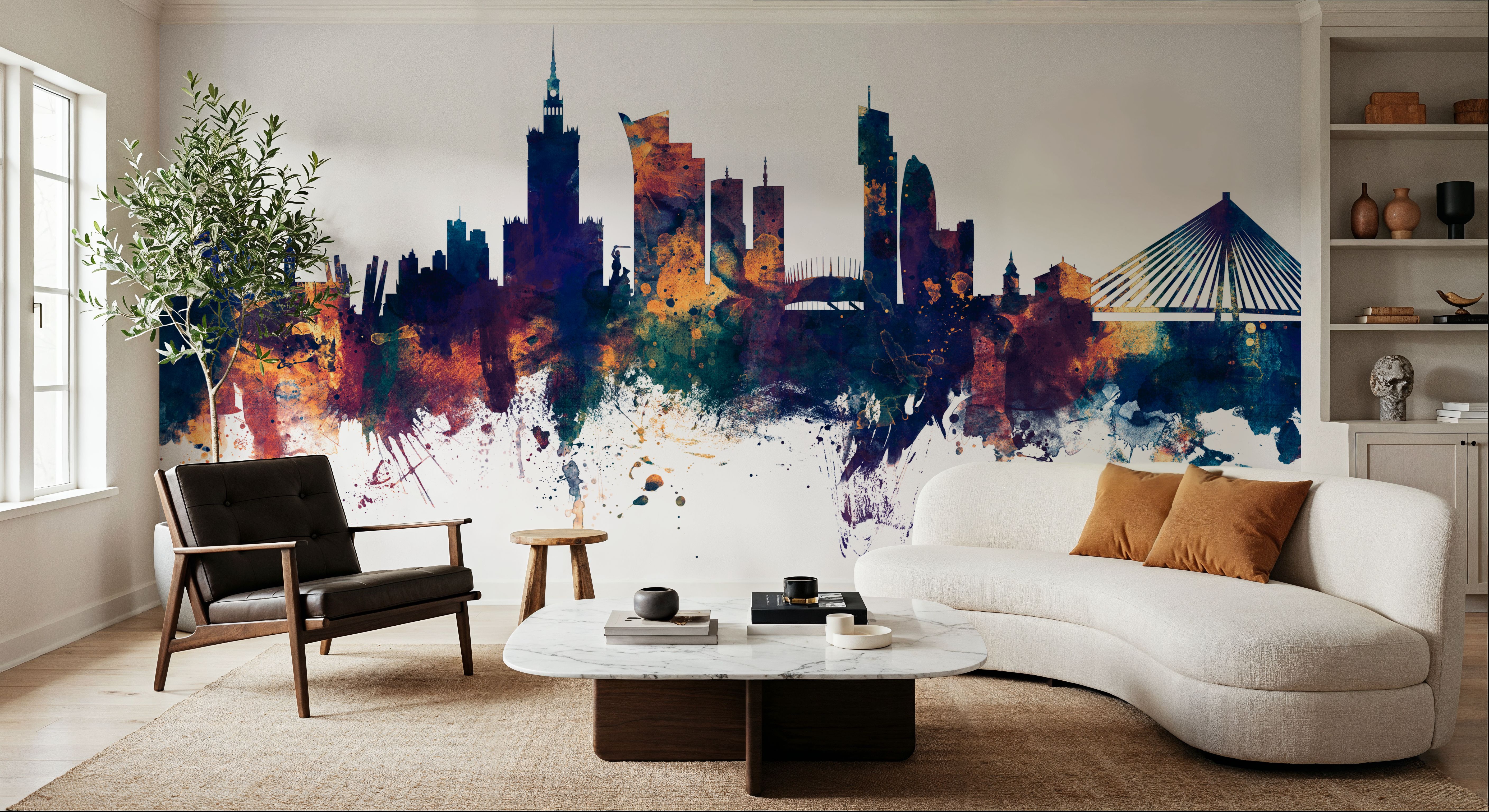 Warsaw Poland Skyline Blue & Bronze