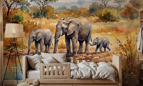Elephants by the Water Hole - Watercolor Landscapes Series