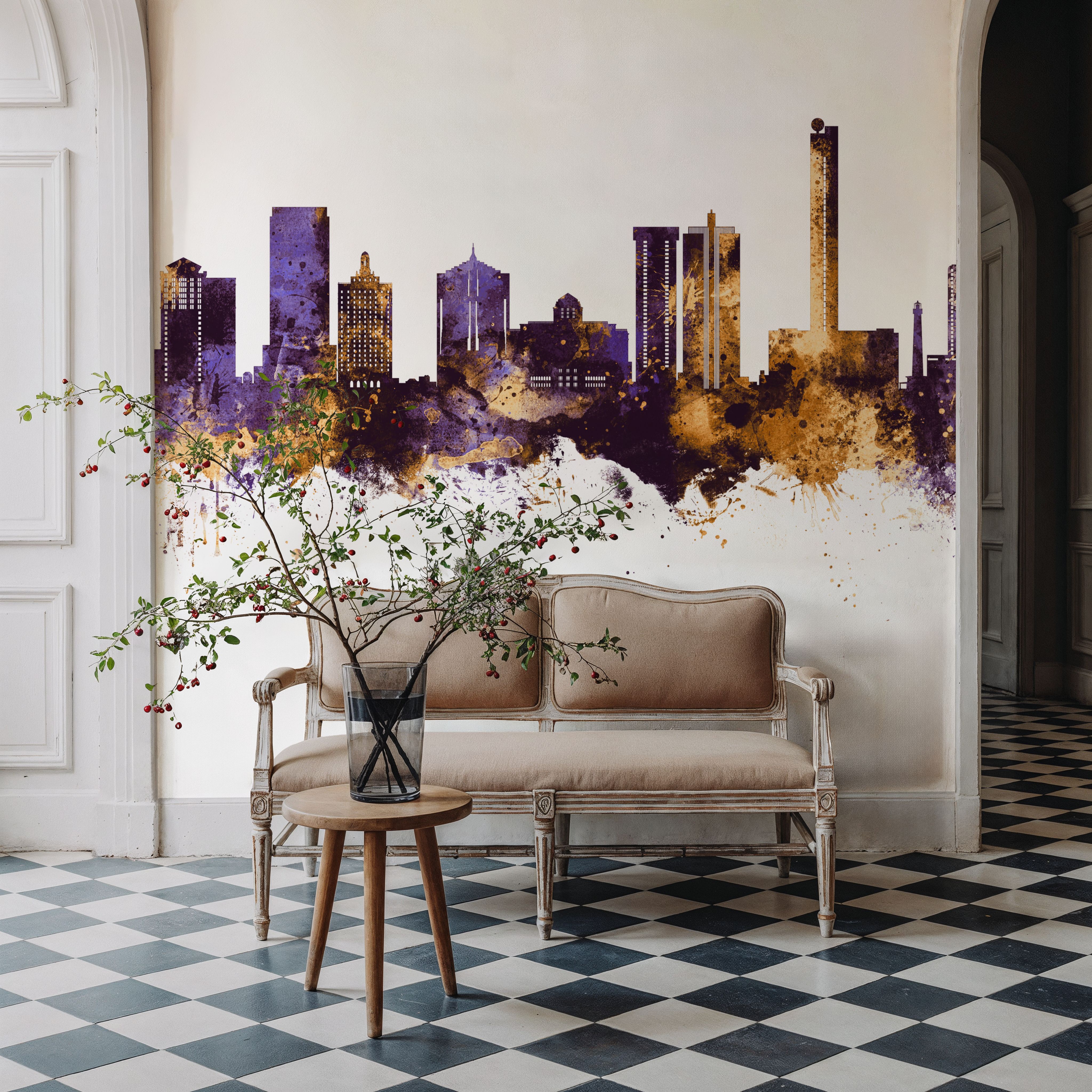 Atlantic City New Jersey Skyline Purple & Gold