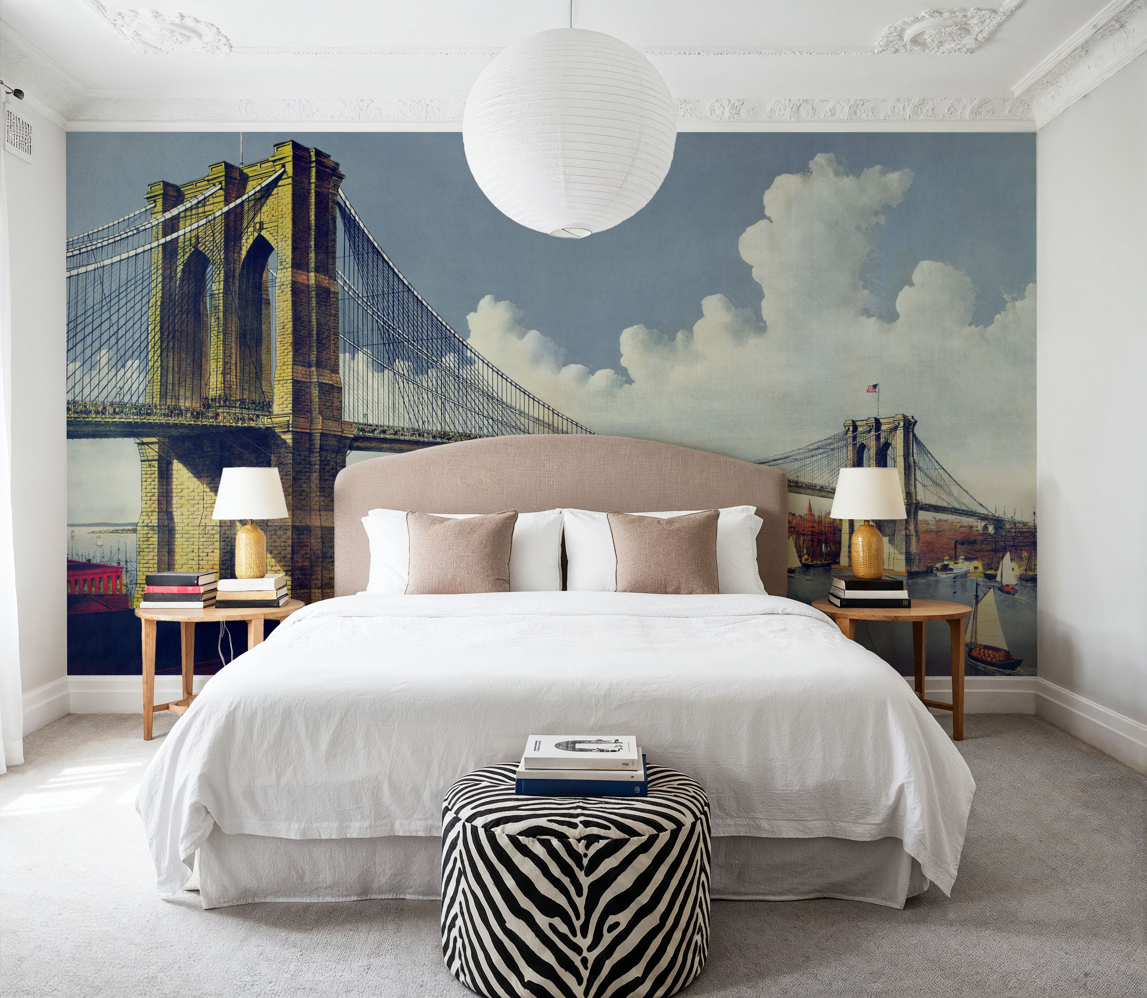 Vintage Illustration of East River Bridge, New York