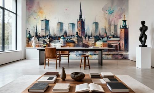 Watercolor Stockholm Skyline