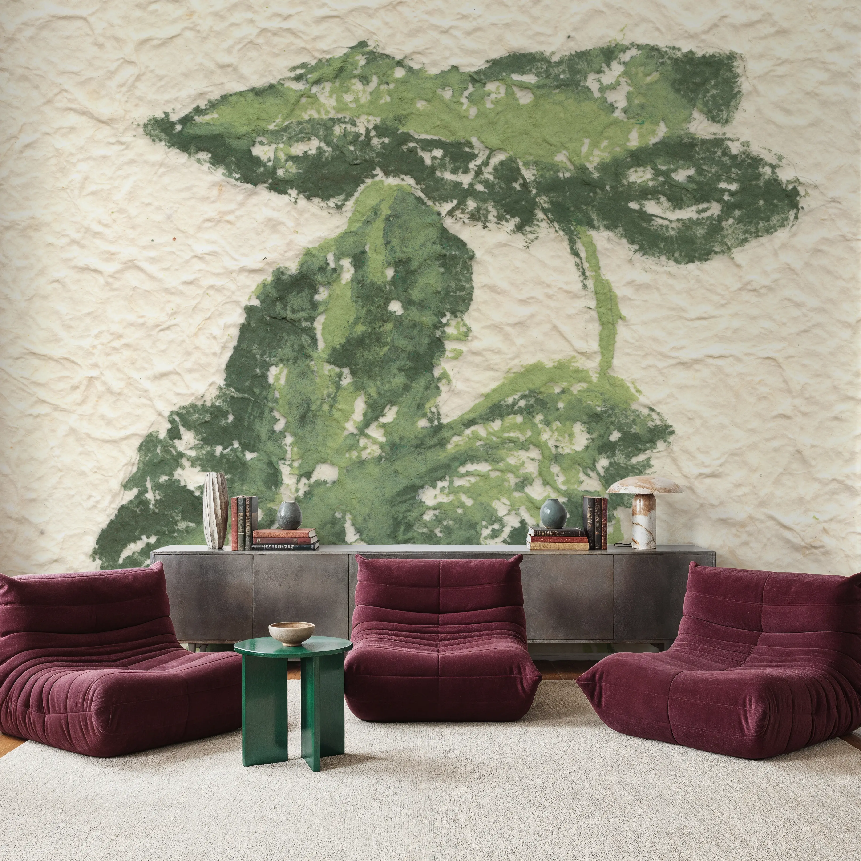 Wall Mural - Textile Leaves I - Foliage Nature mural wallpaper - Green - Living room - Wallism UK - Peel & Stick or Paste-the-Wall