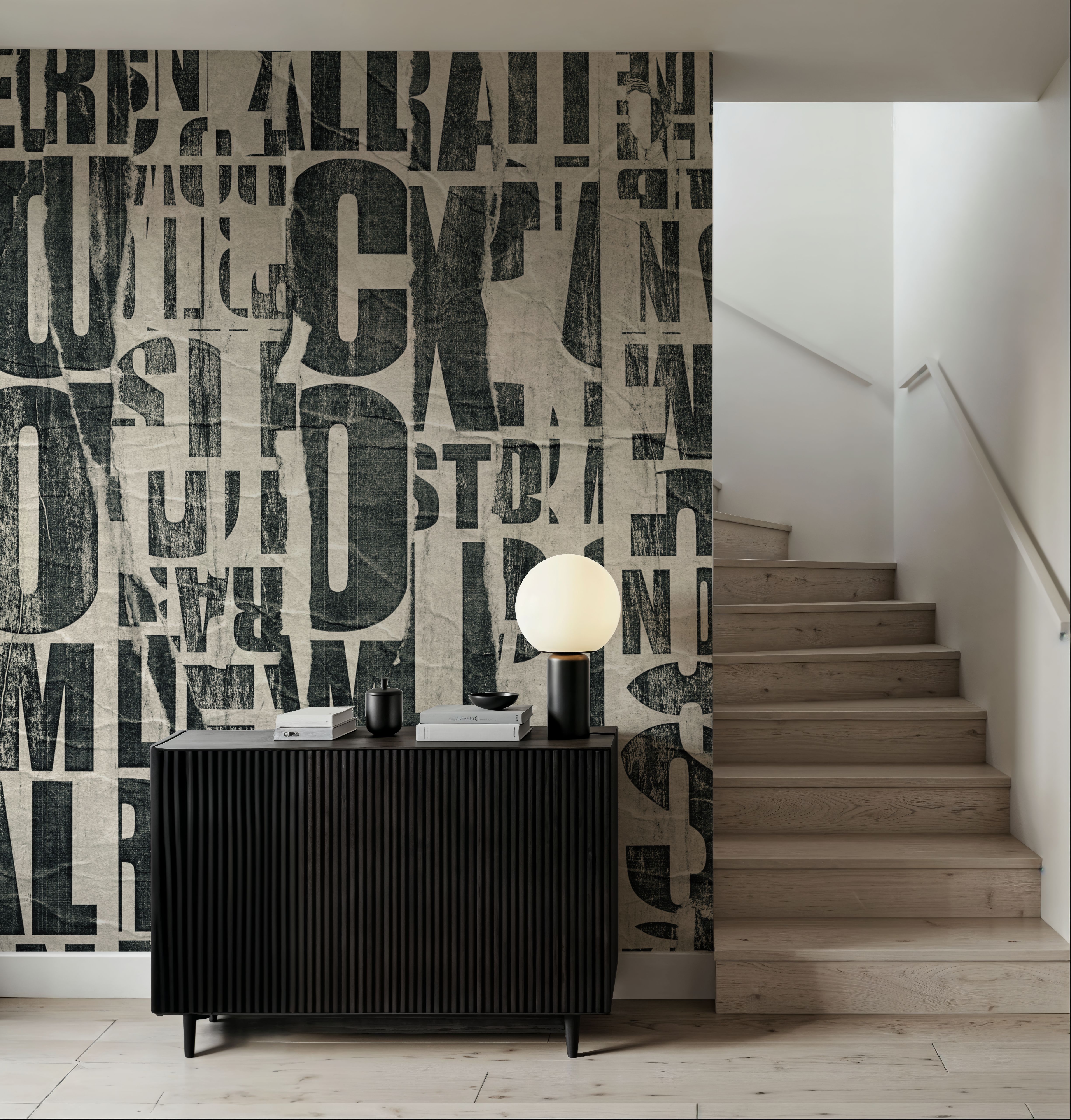 Letterpress Vintage Newspaper Collage, Black