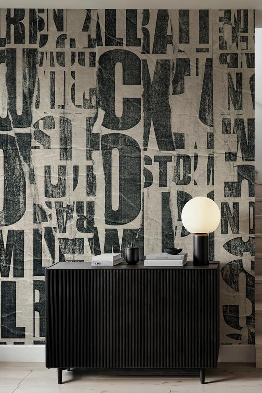 Letterpress Vintage Newspaper Collage, Black