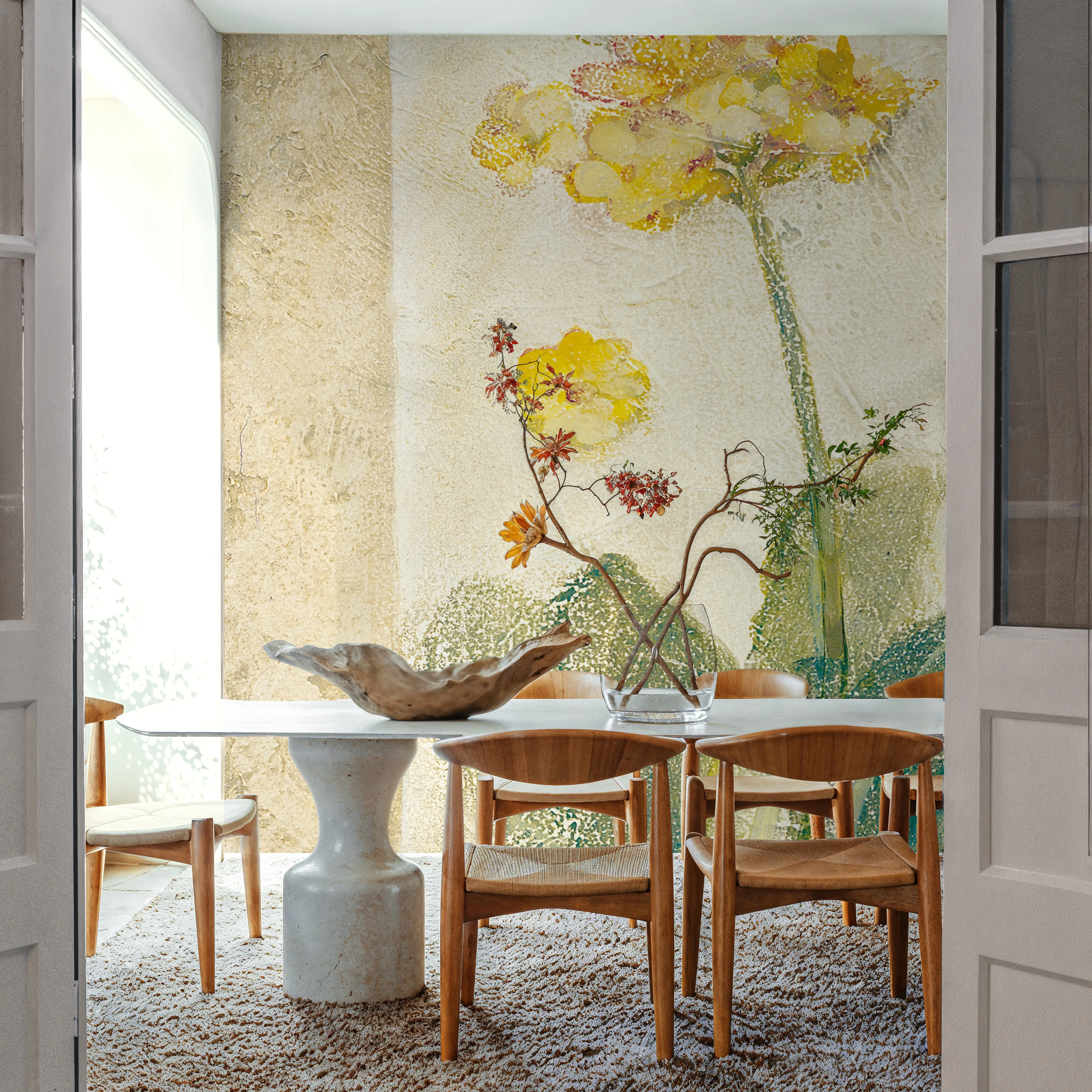 Wall Mural - Primrose Light - Contemporary Floral mural wallpaper - Yellow - Dining Room - Wallism UK - Peel & Stick or Paste-the-Wall