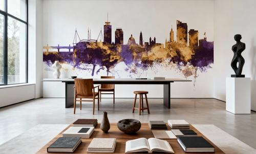 Cardiff Wales Skyline Purple & Gold