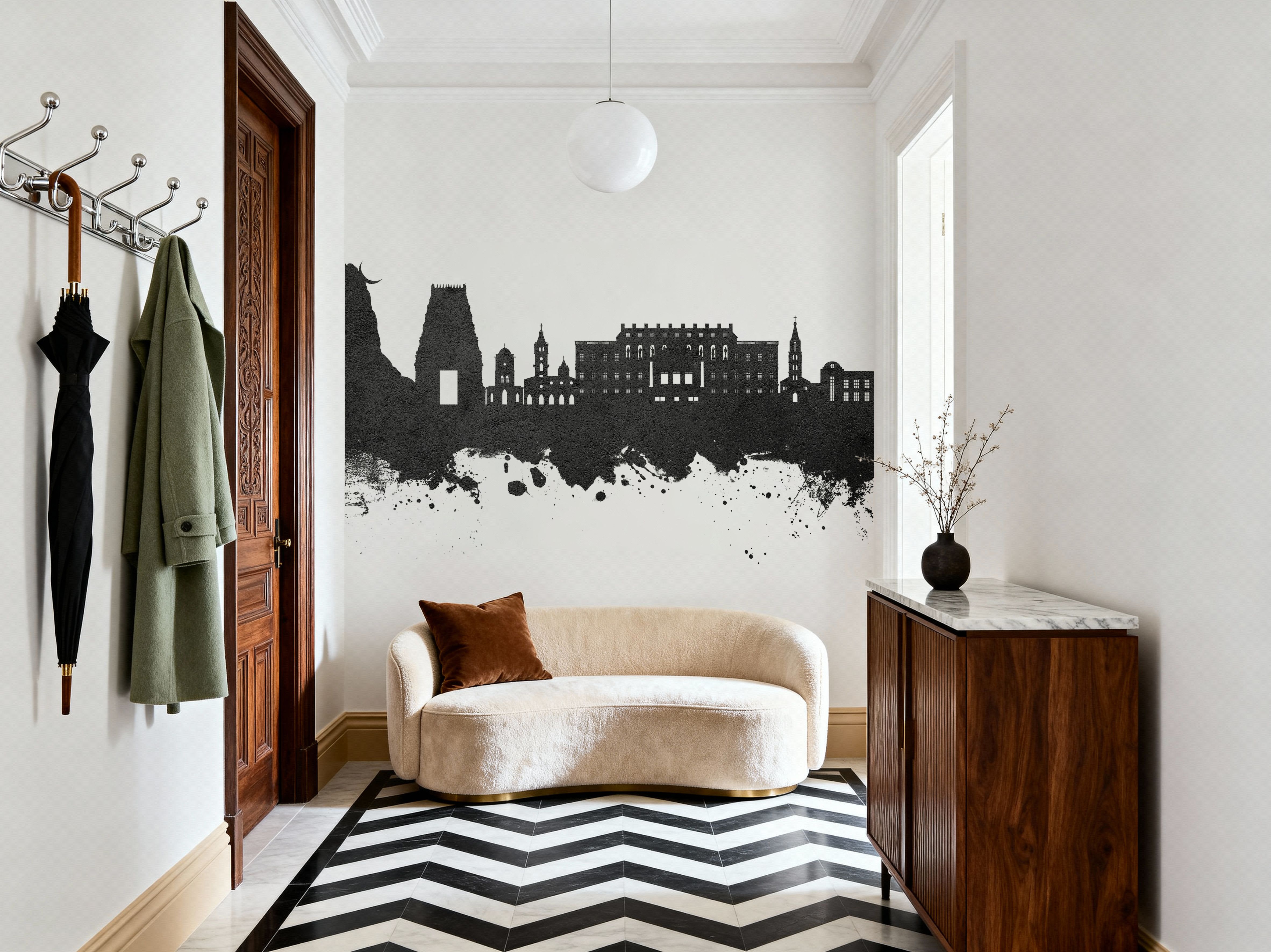 Coimbatore India Skyline Black & White