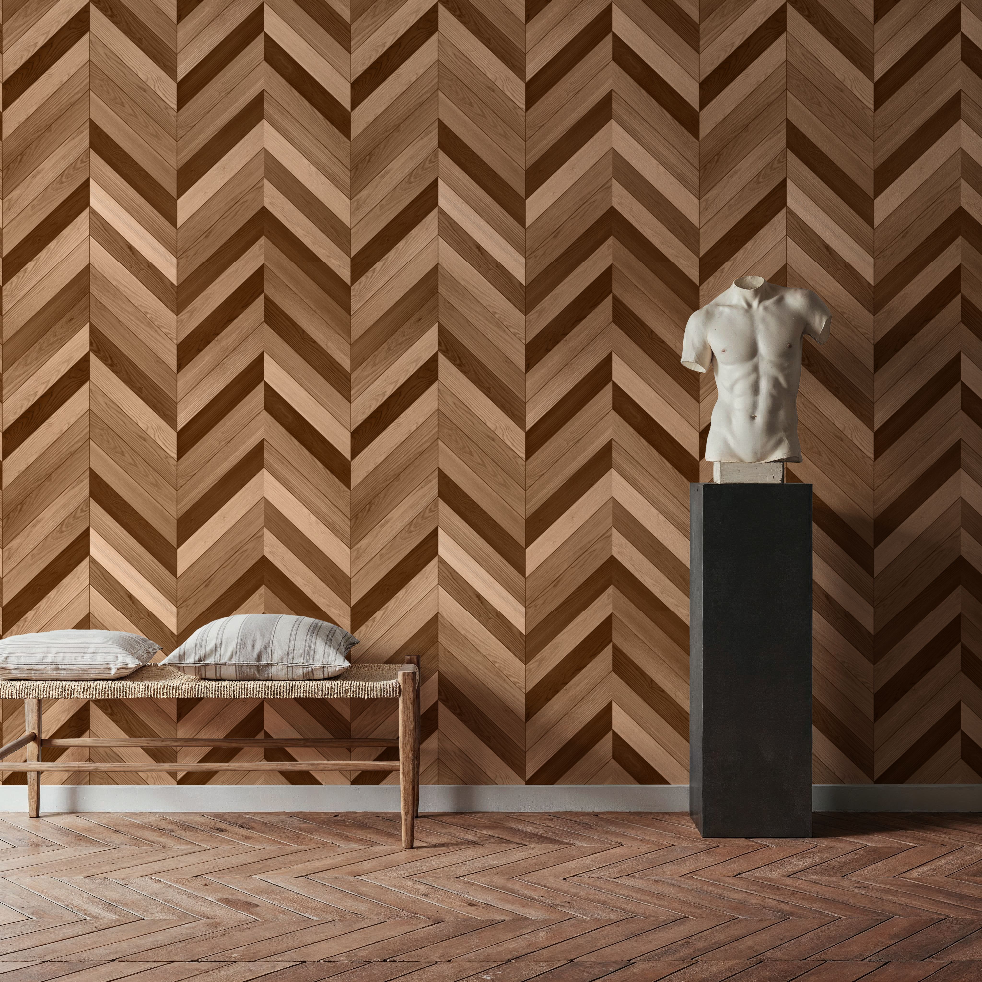 Chevron Wood, Walnut and Oak, Wallpaper