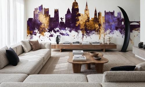 Nottingham England Skyline Purple & Gold