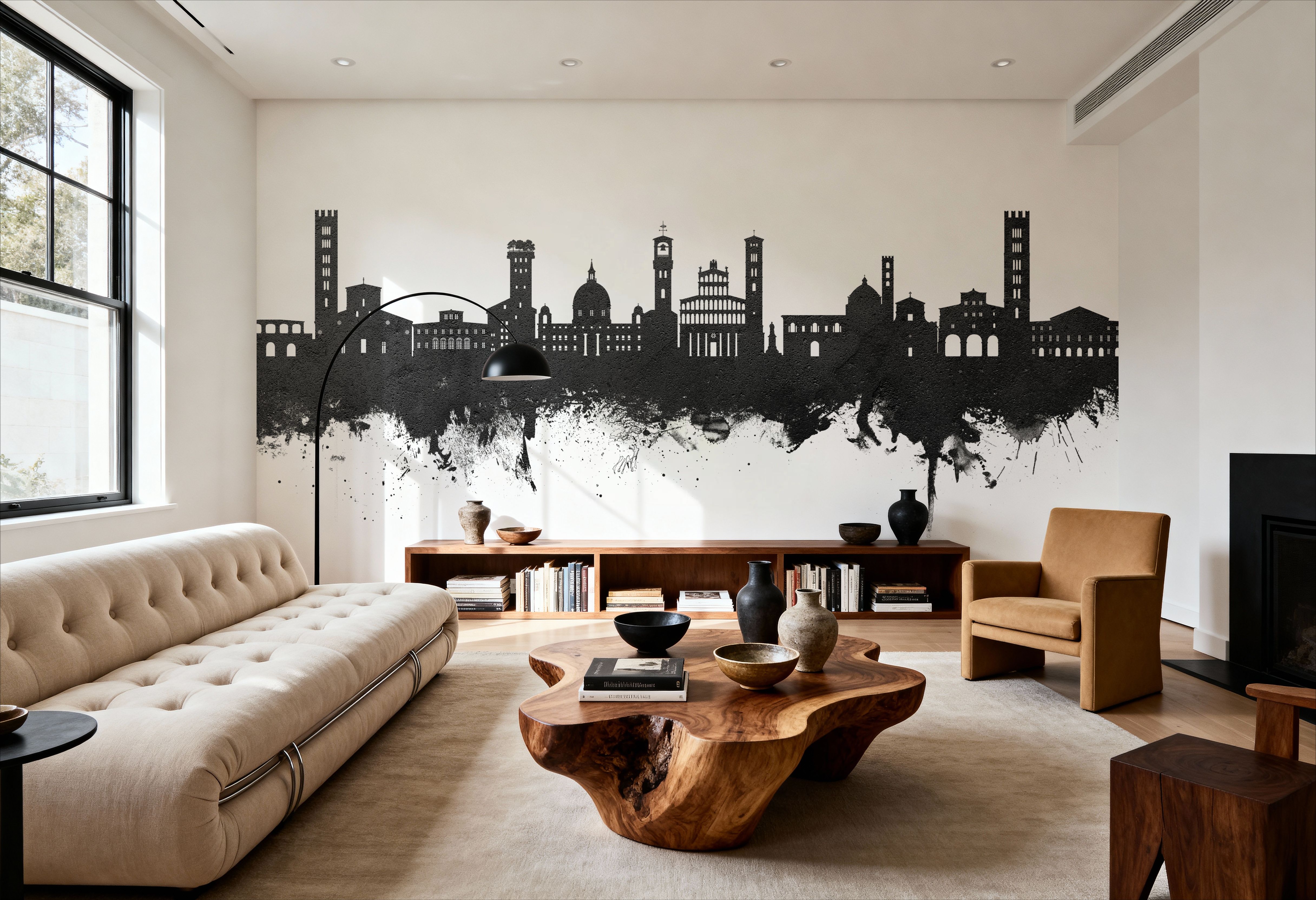 Lucca Italy Skyline Black & White, Carte da parati