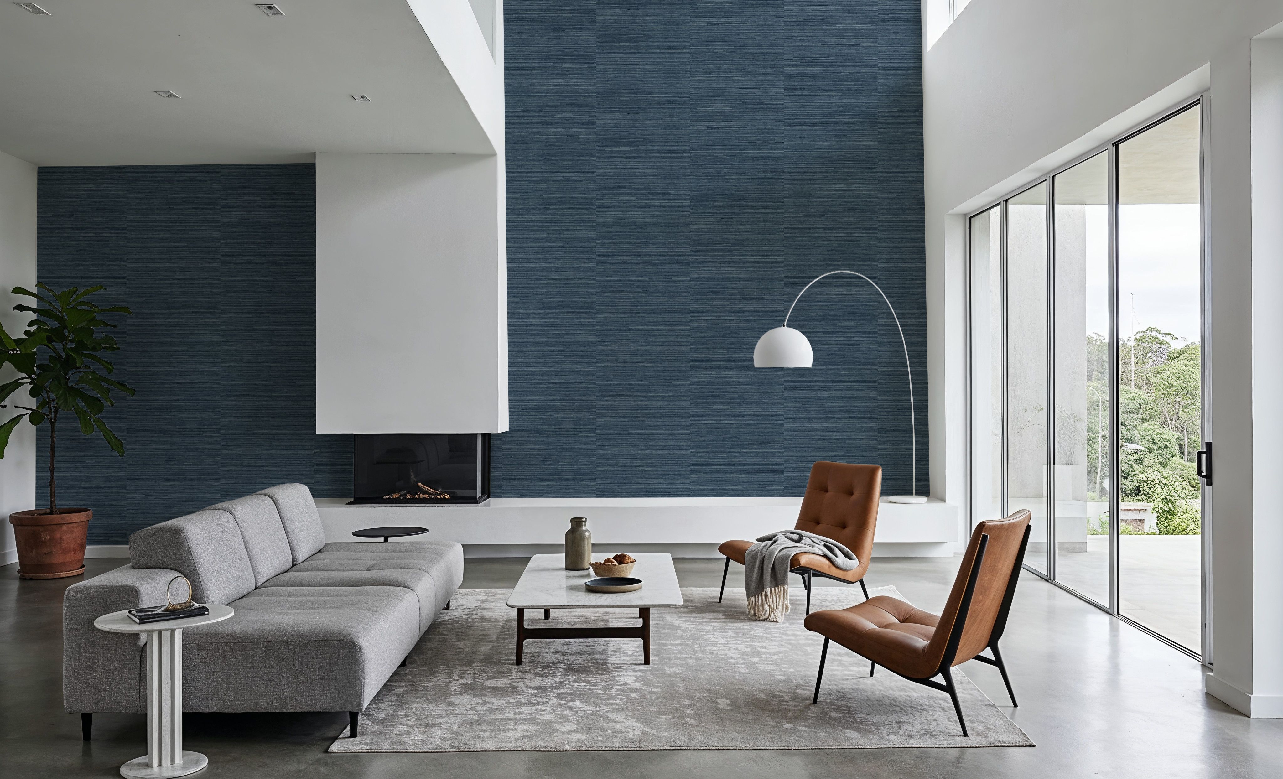 Faux Grasscloth with Visible Seams, Indigo