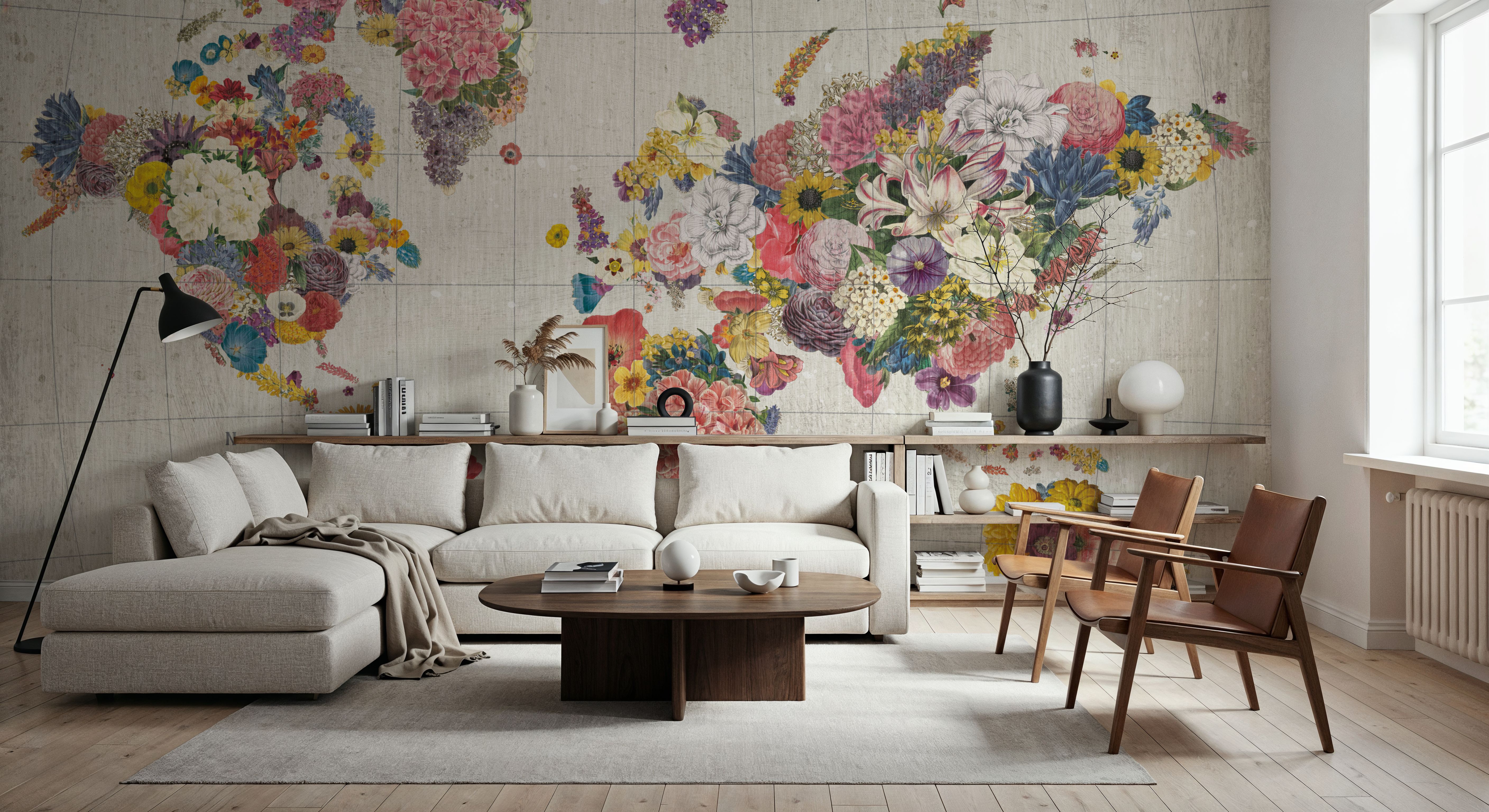 Botanical Floral Map Gray No Words