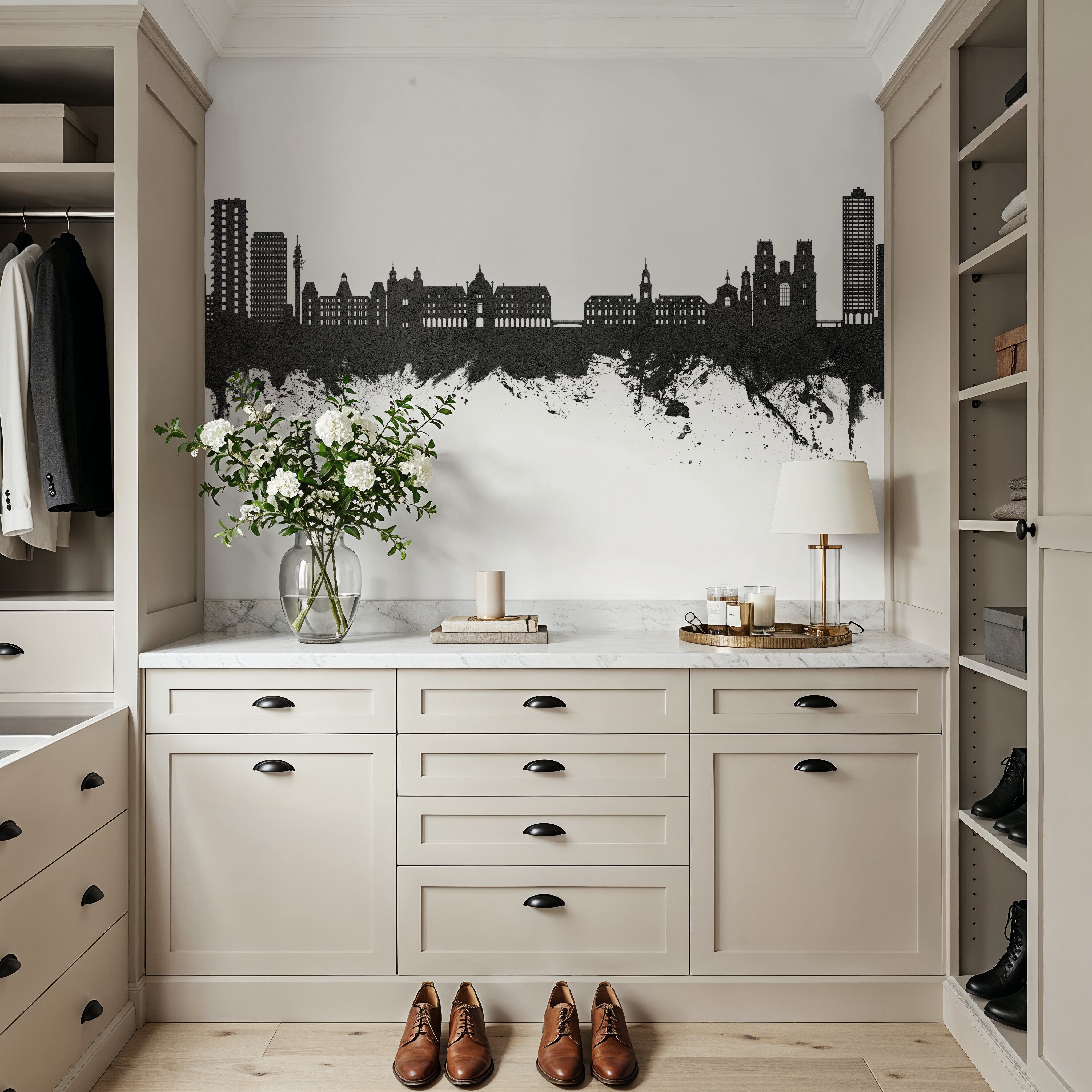 Rennes France Skyline Black & White