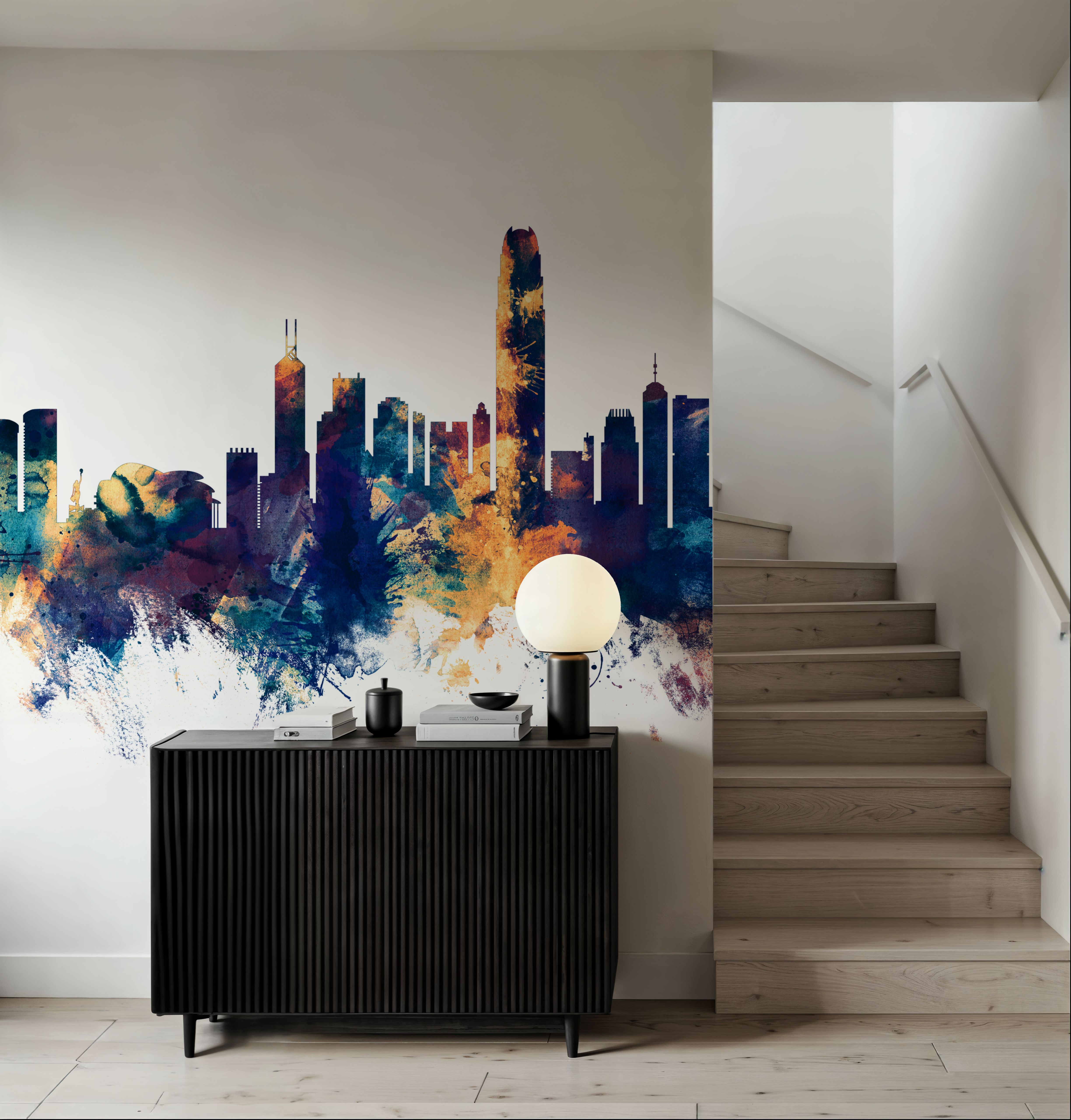 Hong Kong Skyline Blue & Bronze