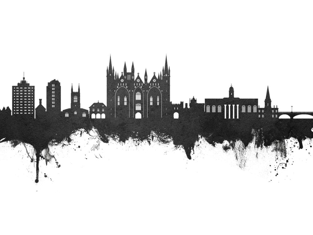 Peterborough England Skyline Black & White