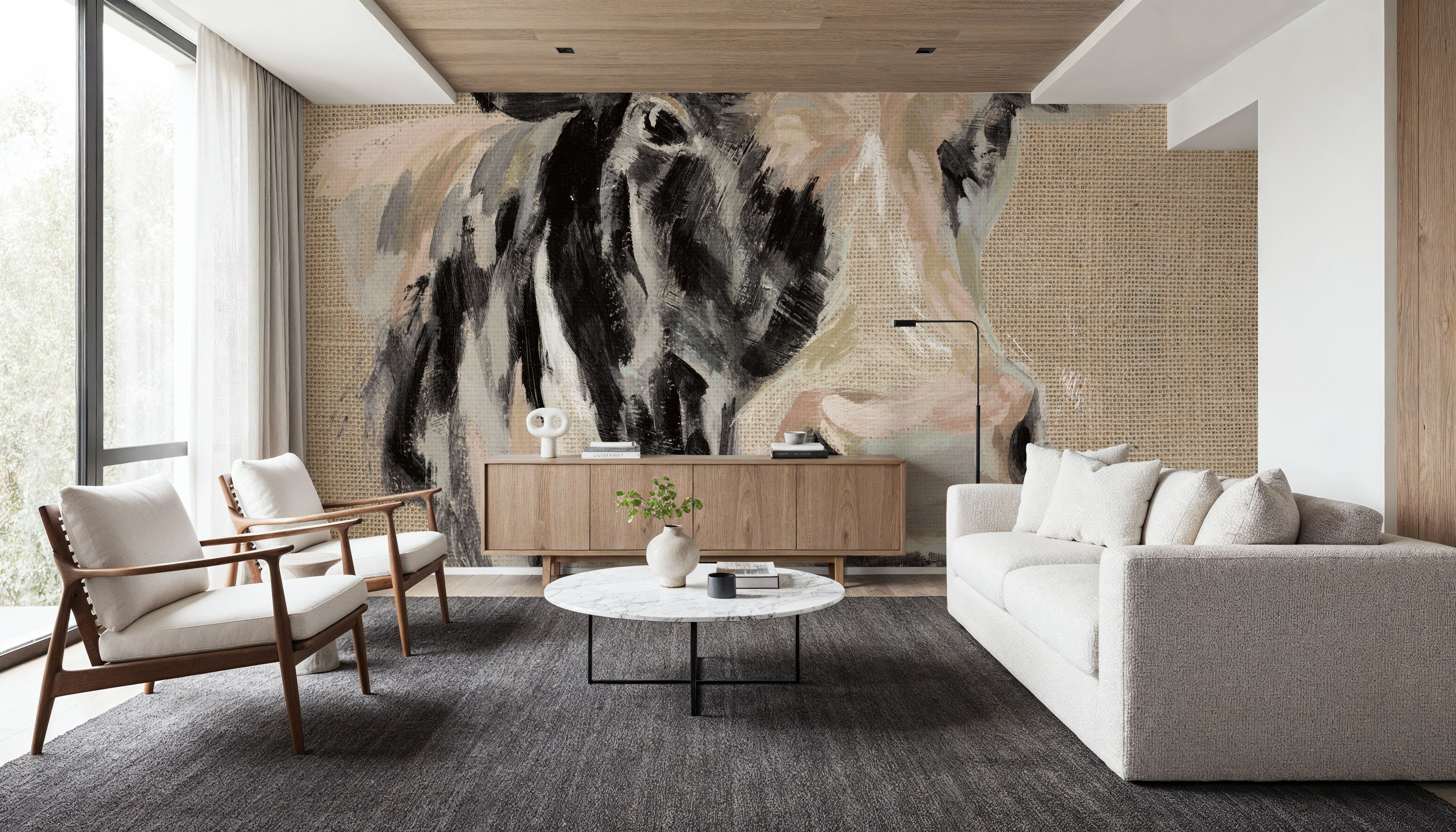 Expressionistic Cow I Neutral Burlap