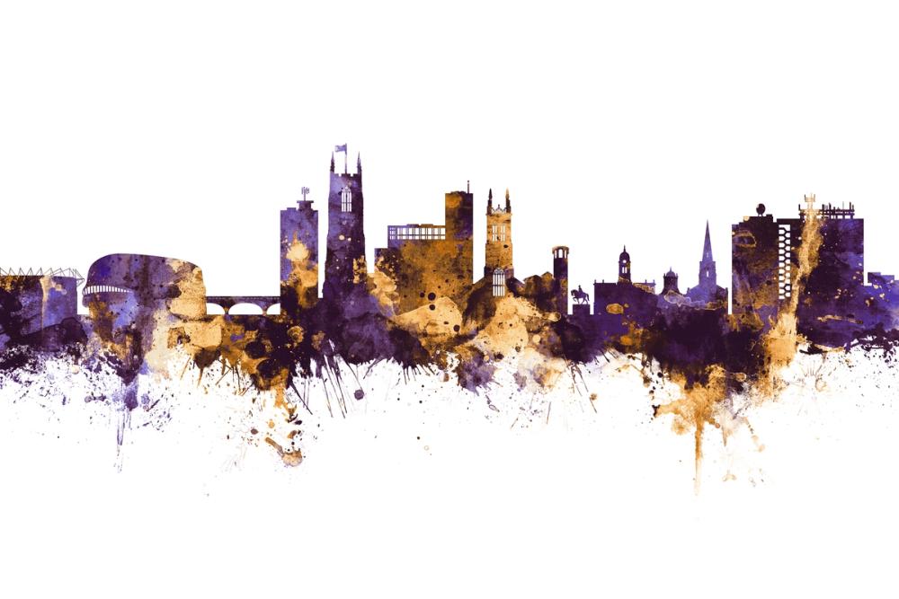 Derby England Skyline Purple & Gold