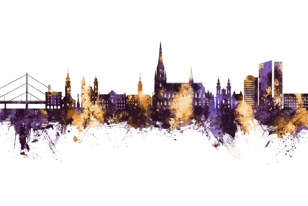 Linz Austria Skyline Purple & Gold