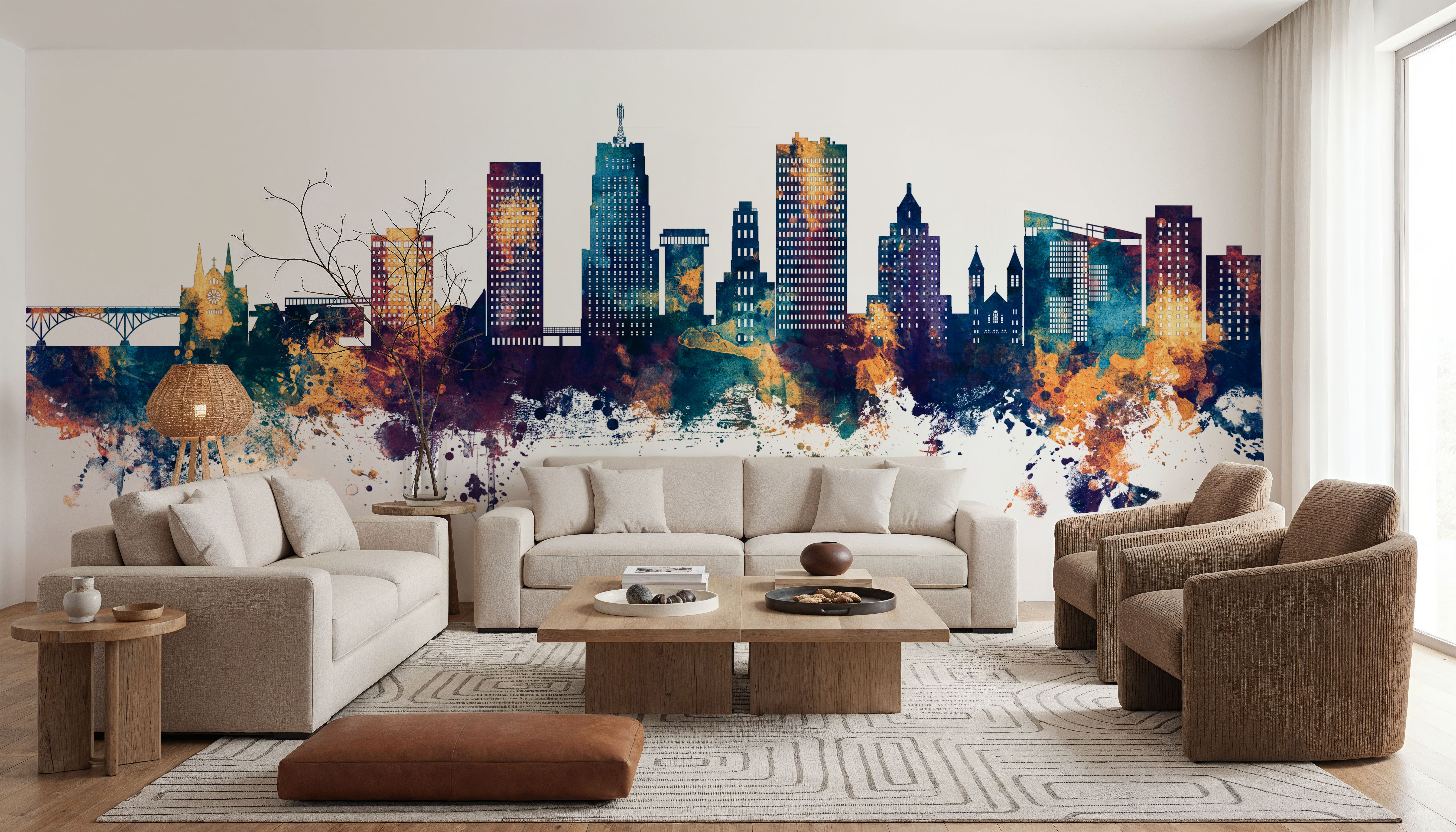 Akron Ohio Skyline Blue & Bronze