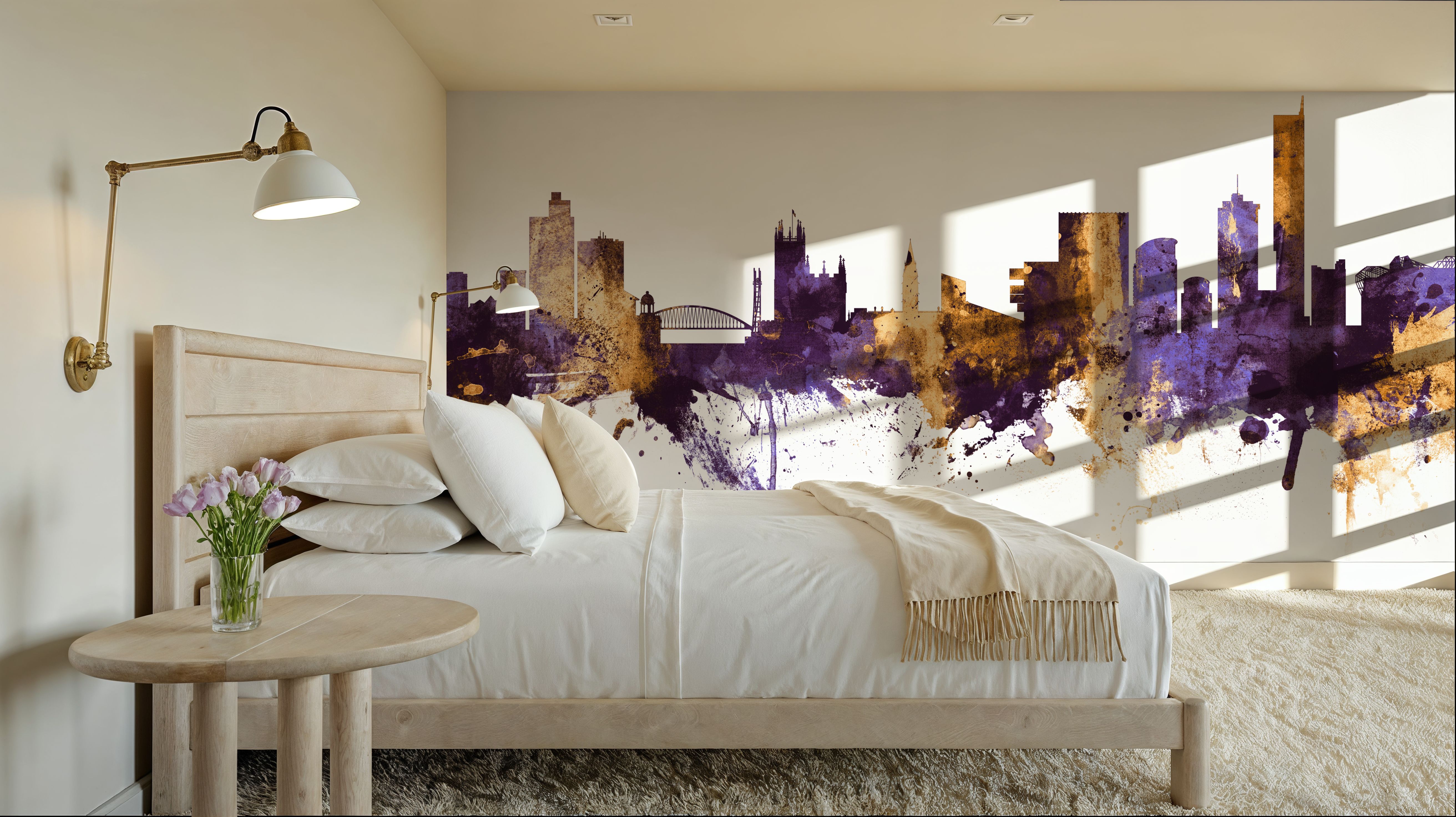 Manchester England Skyline Purple & Gold